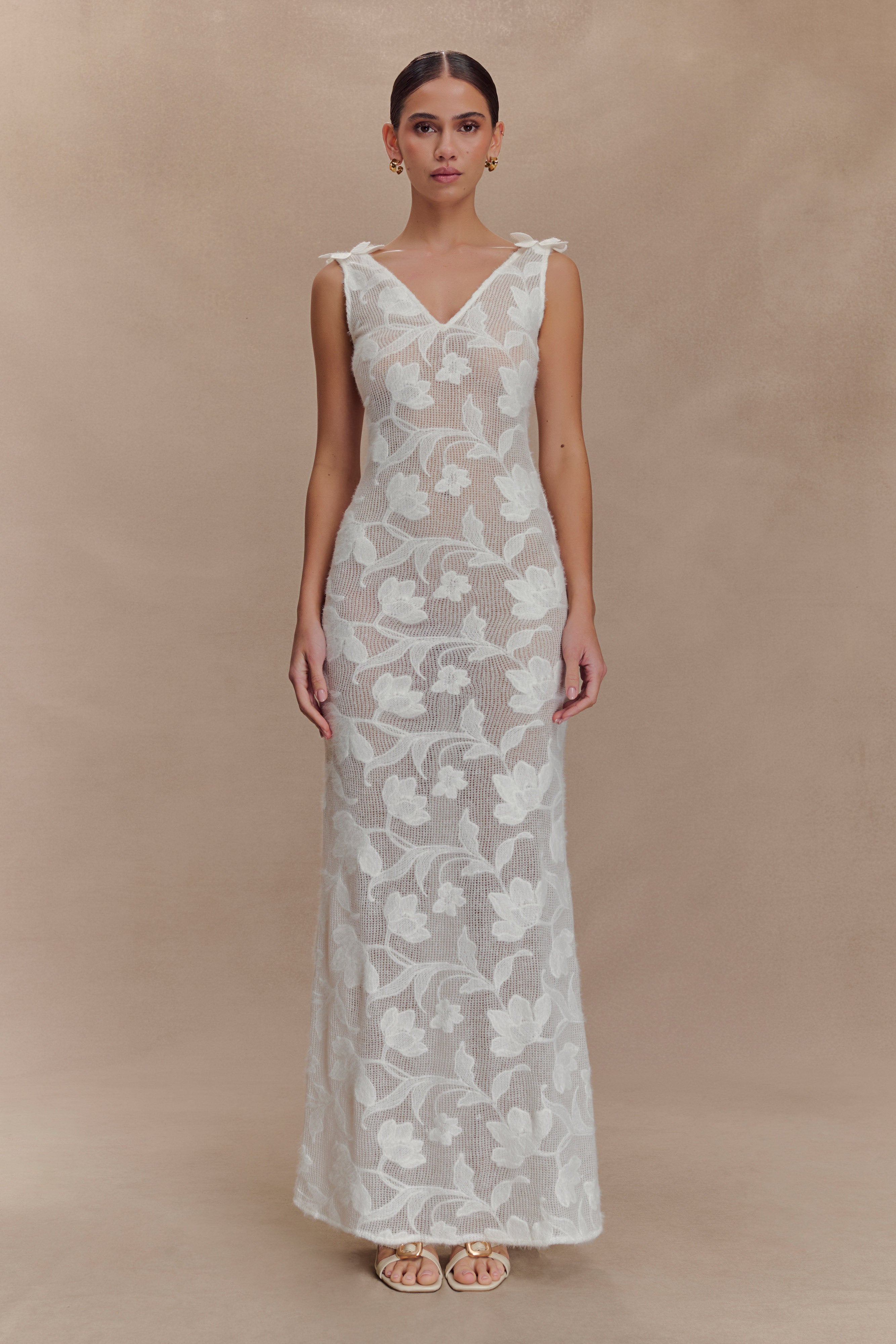 Cornelia Floral Sheer Maxi Dress - Ivory - Image 3