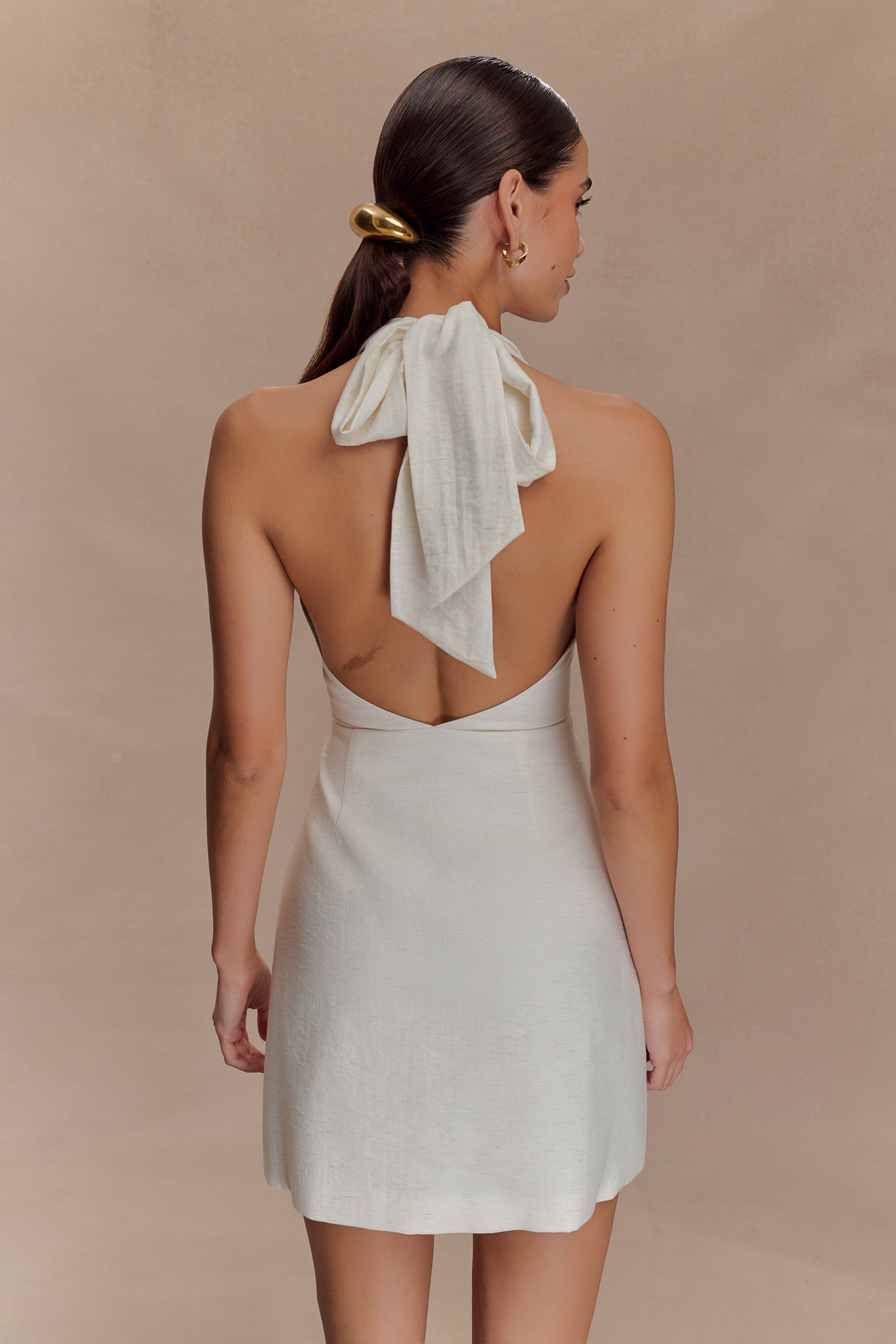 Anya Linen Halter Mini Dress - Oat Marle - Image 3