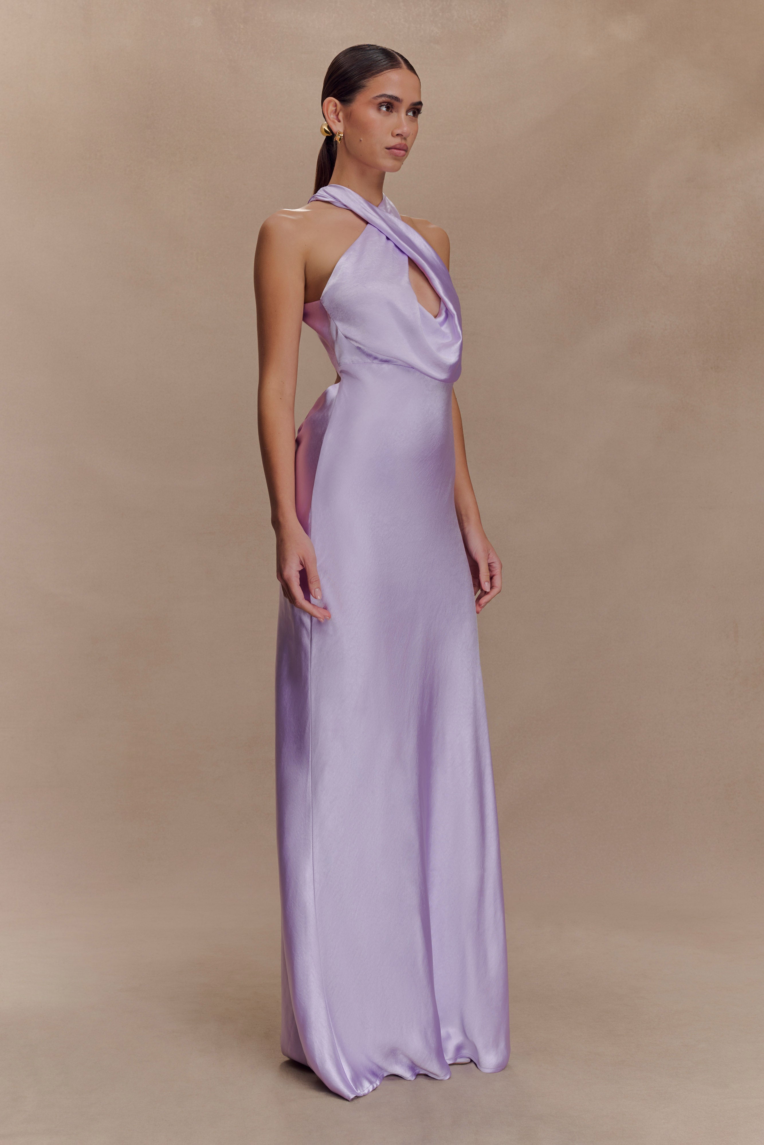 Phyllis Satin Halter Maxi Dress - Lilac - Image 4
