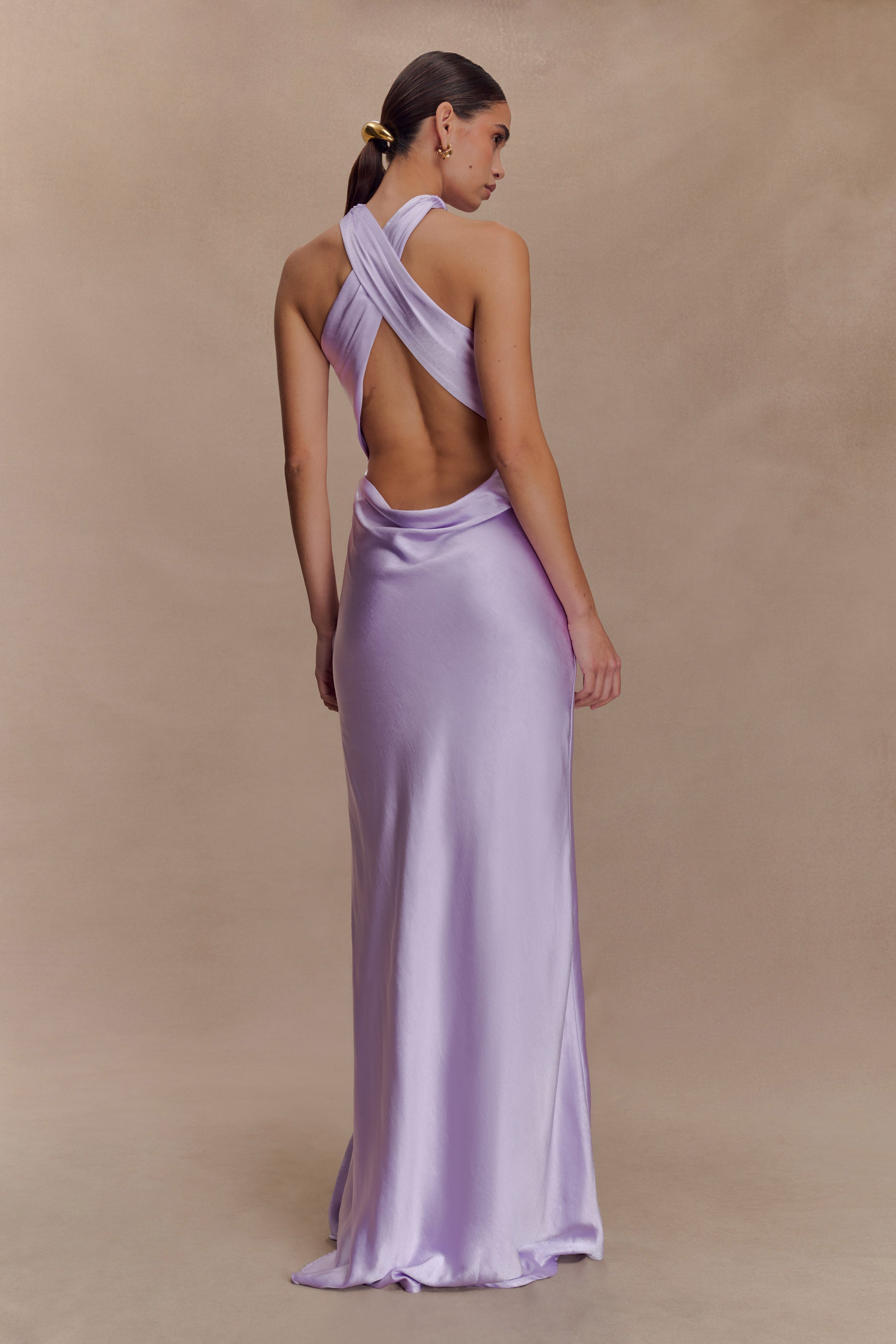 Alternative view of Phyllis Satin Halter Maxi Dress - Lilac