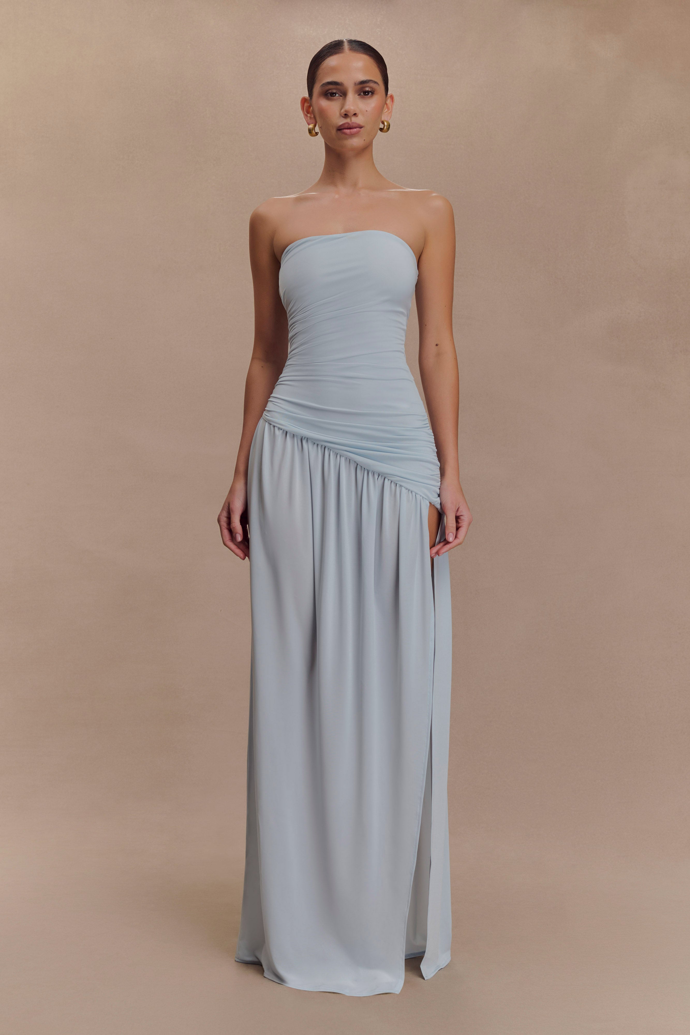 Alternative view of Bex Strapless Slinky Maxi Dress With Split - Pale Blue