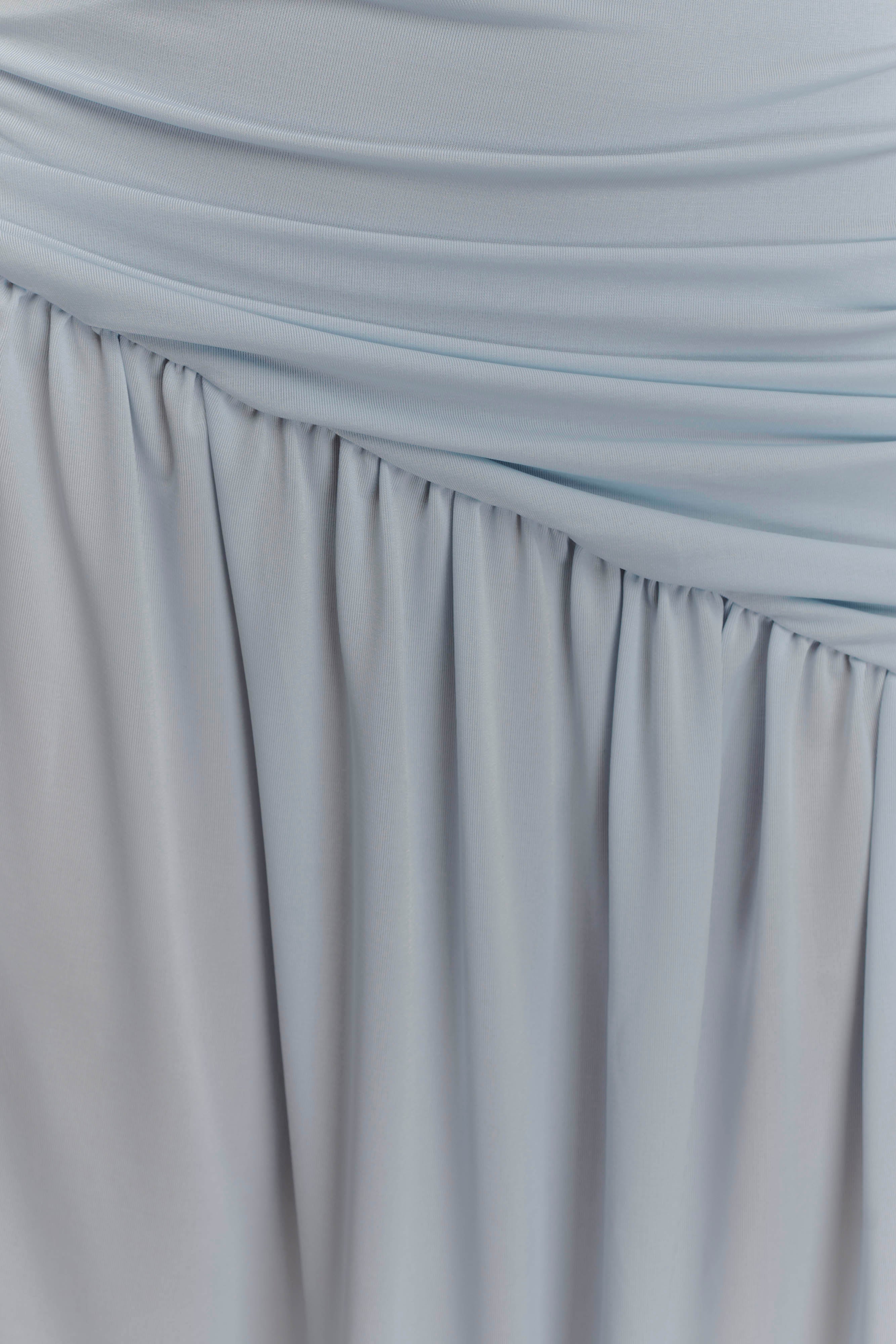 Bex Strapless Slinky Maxi Dress With Split - Pale Blue - Image 6