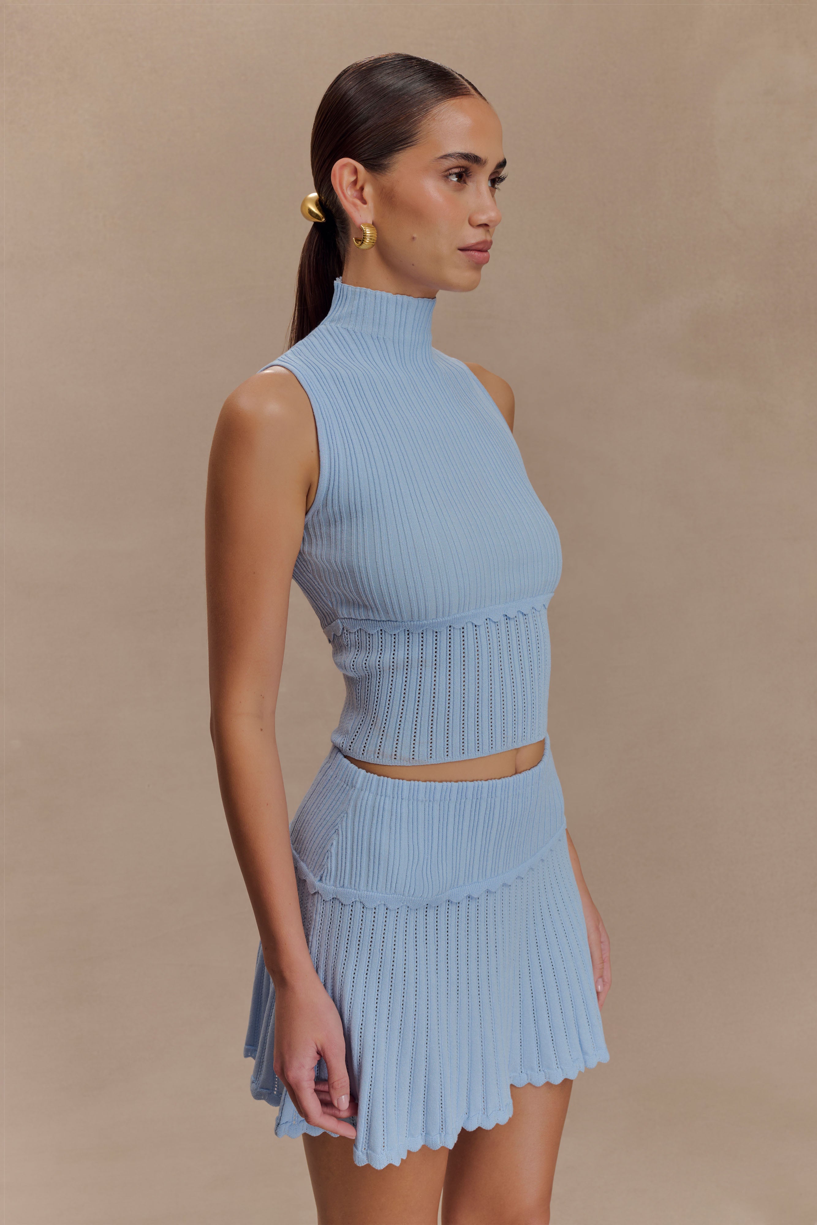 Indy Pointelle Knit Mini Skirt - Cornflower Blue - Image 4