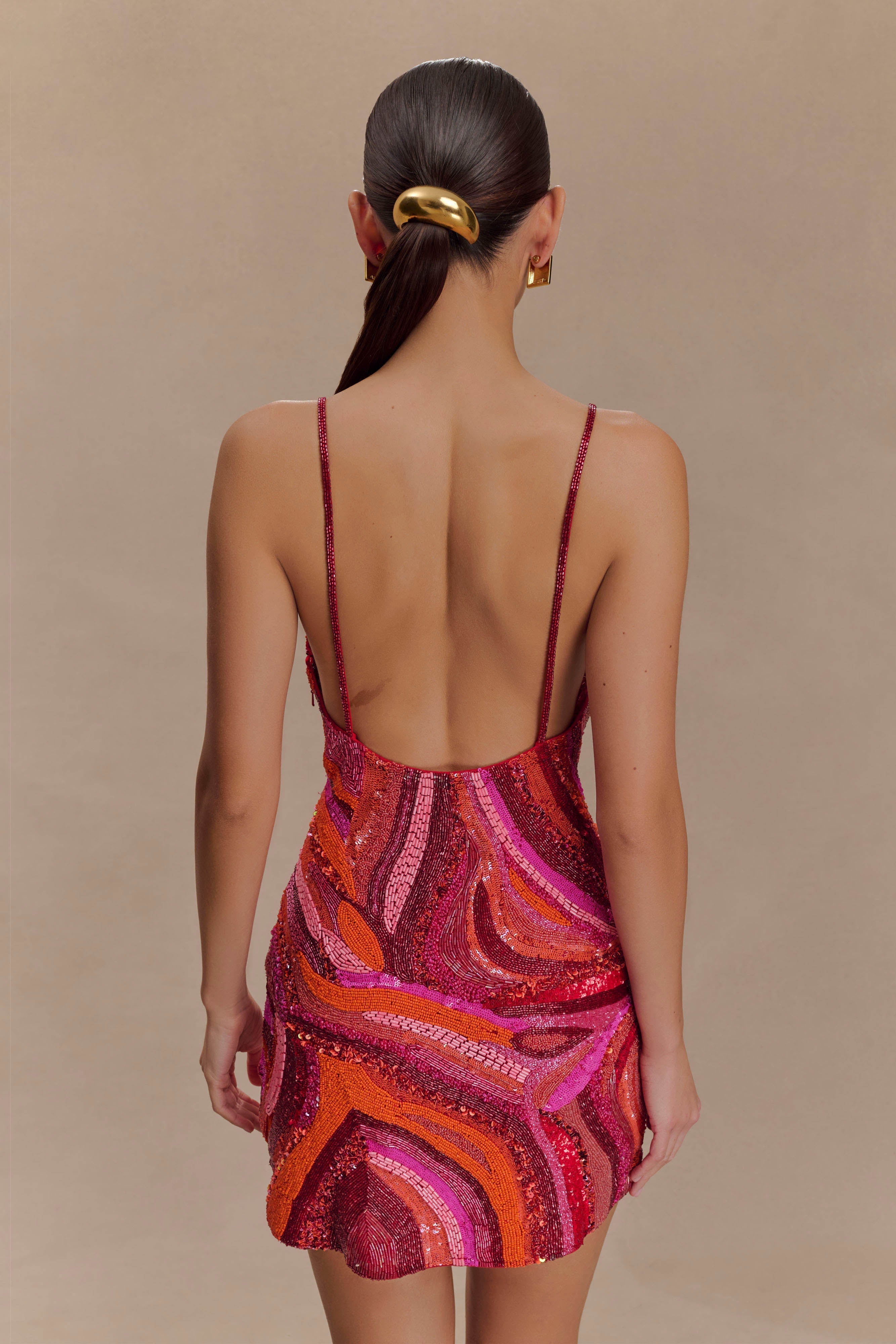Eloise Hand Beaded Mini Dress - Pink Swirl Print - Image 7
