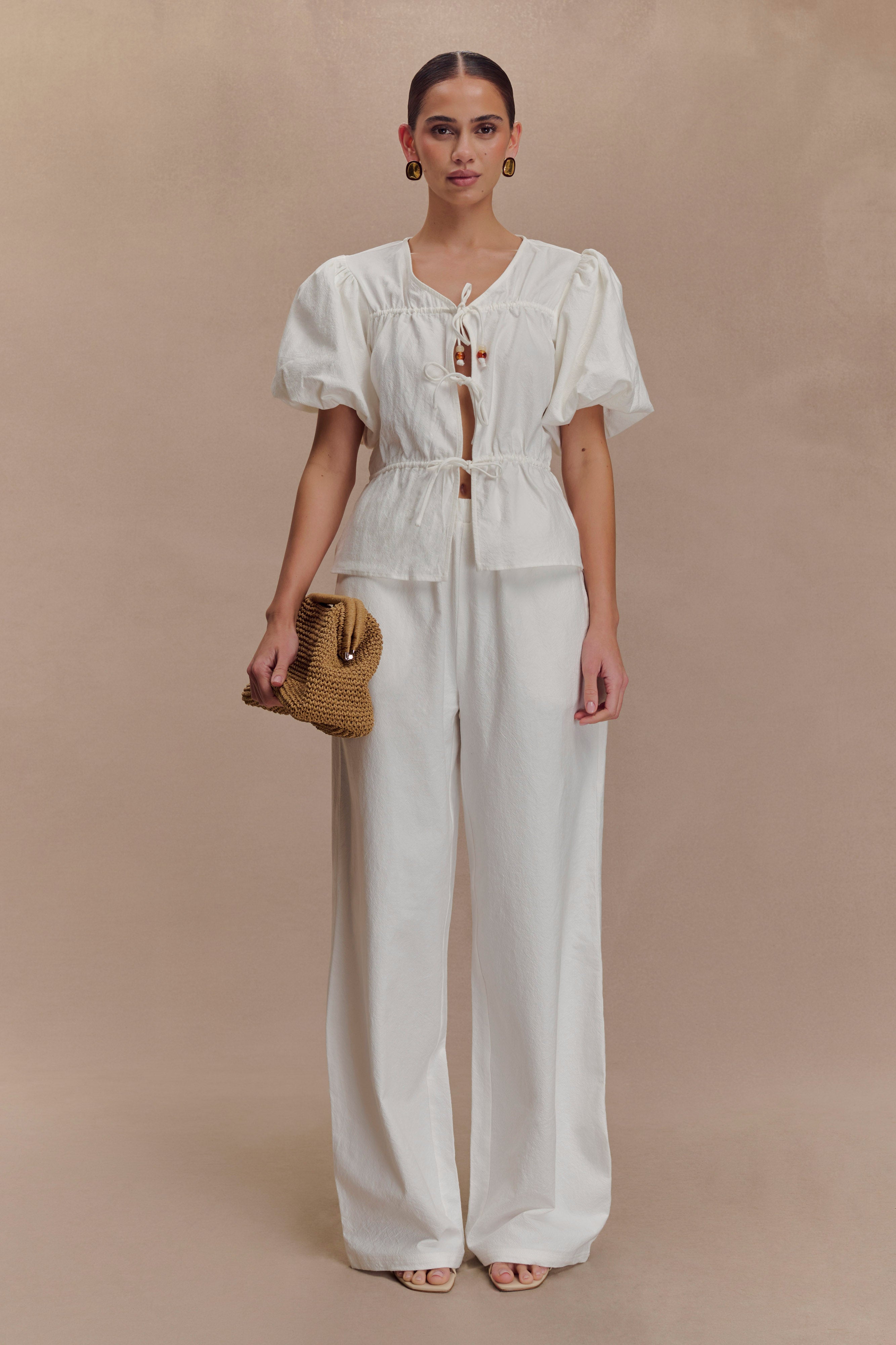 Emilie Puff Sleeve Cotton Top - White - Image 7