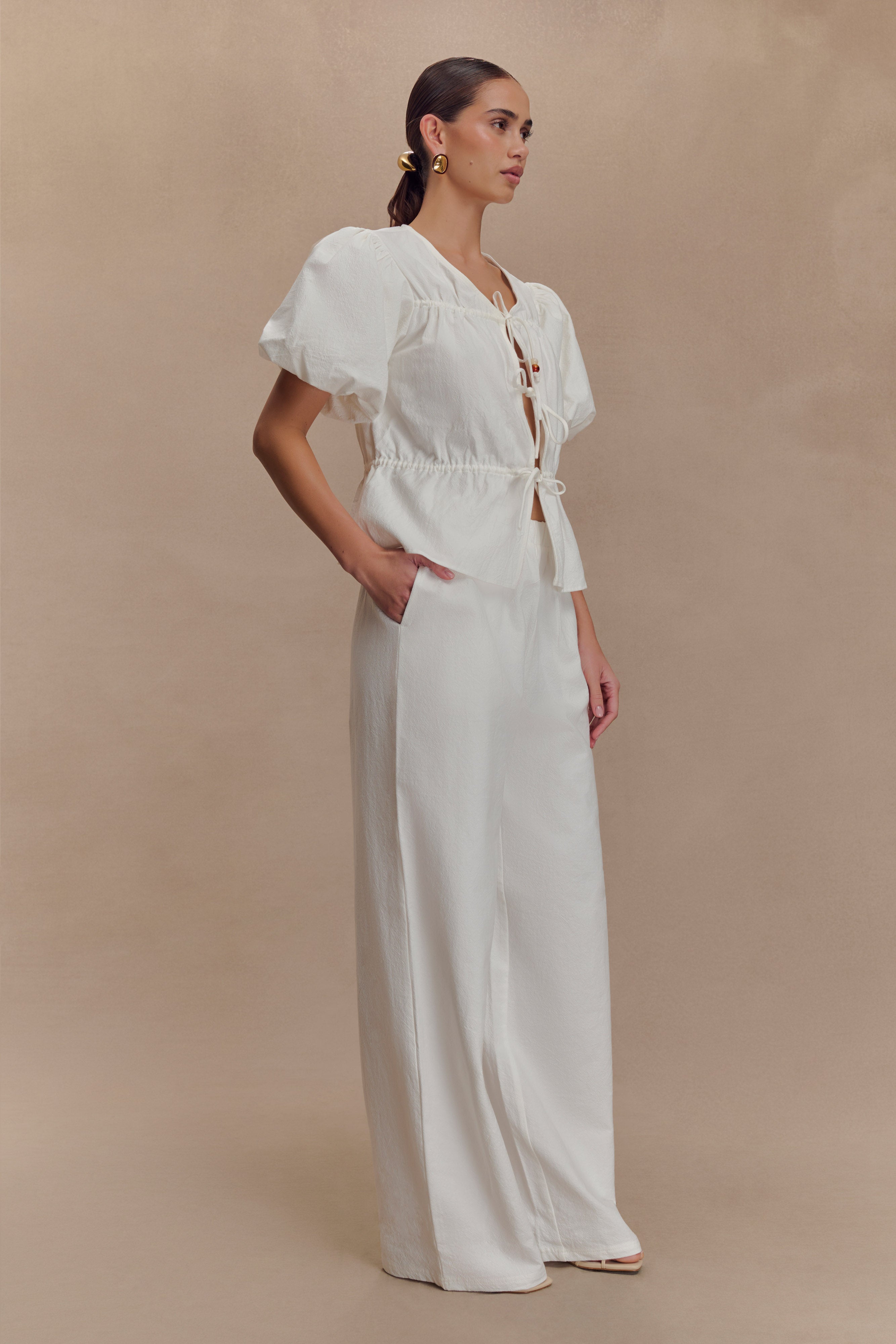 Emilie Puff Sleeve Cotton Top - White - Image 5