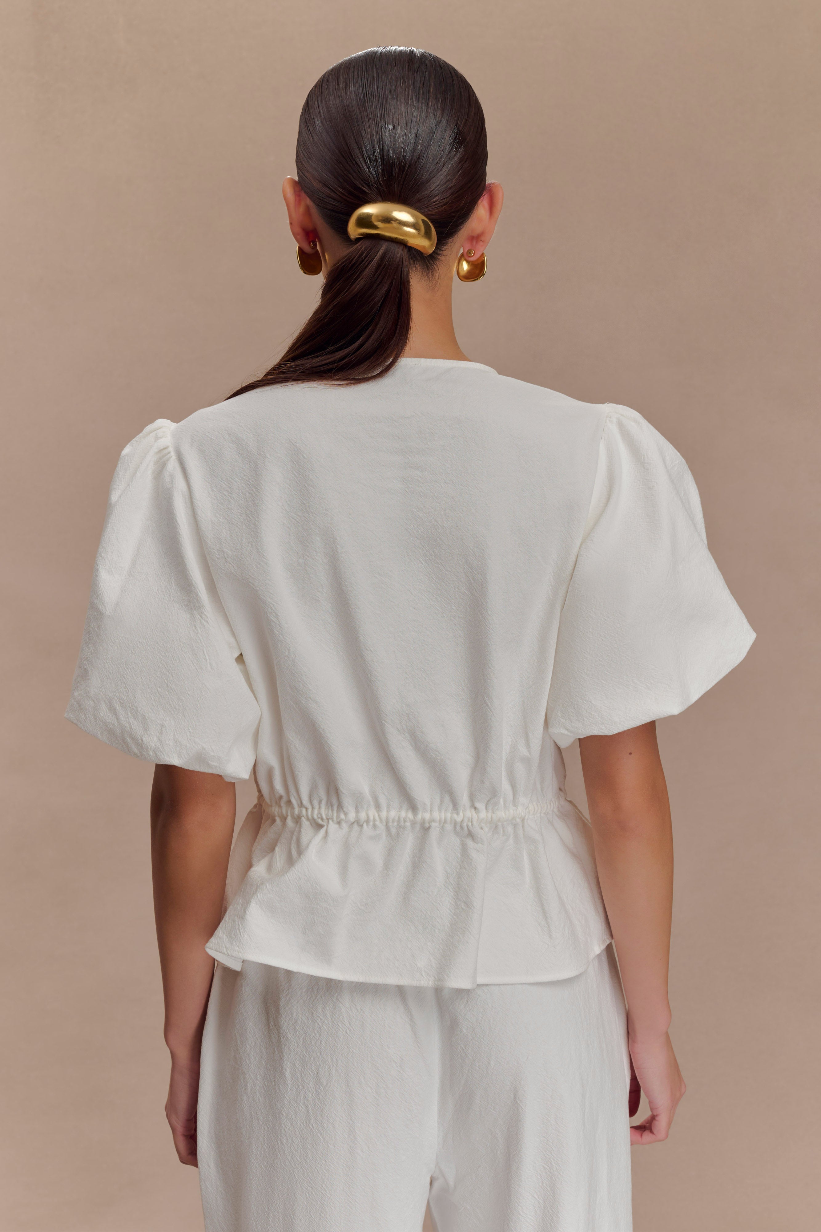 Emilie Puff Sleeve Cotton Top - White - Image 3