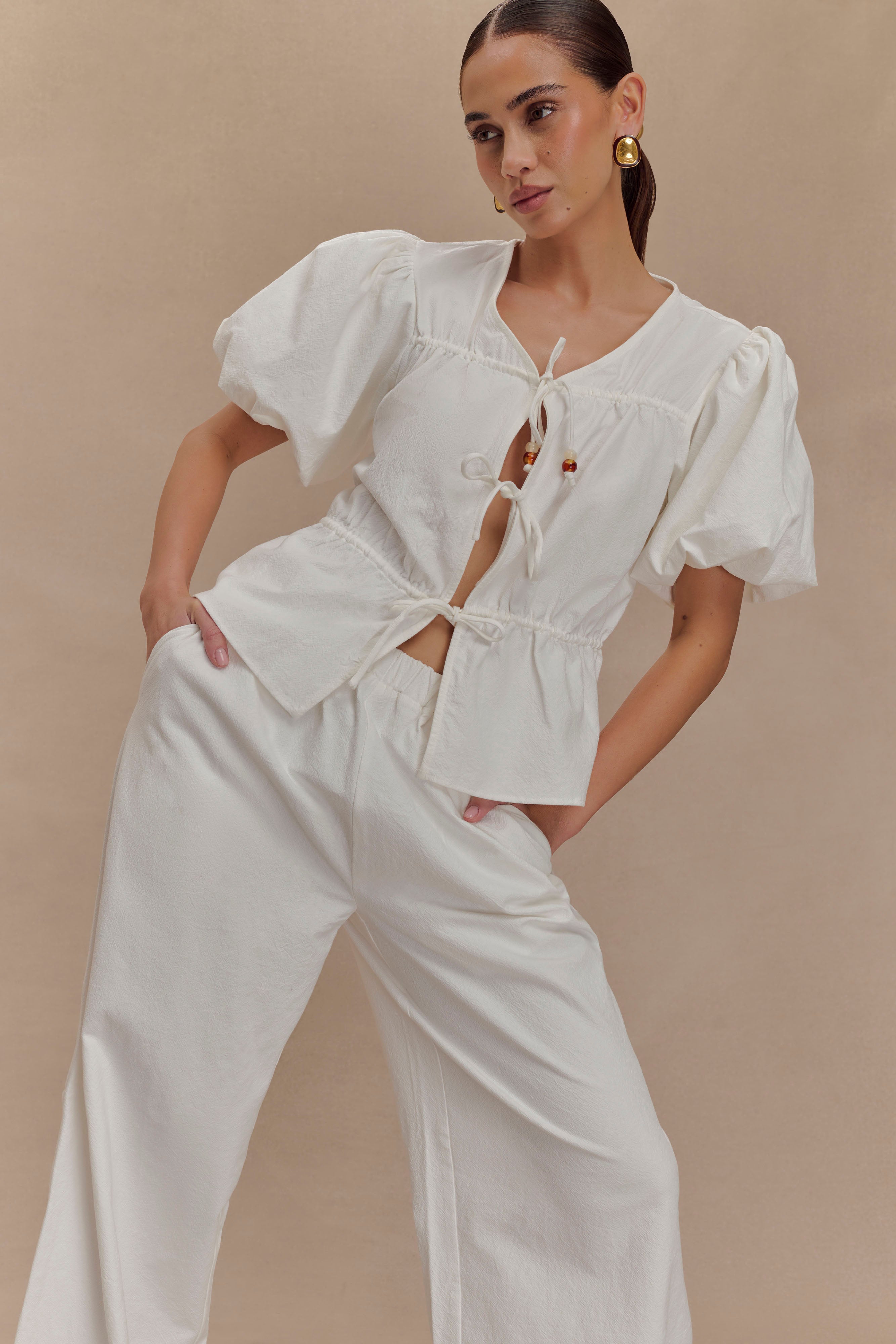 Emilie Puff Sleeve Cotton Top - White - Image 4