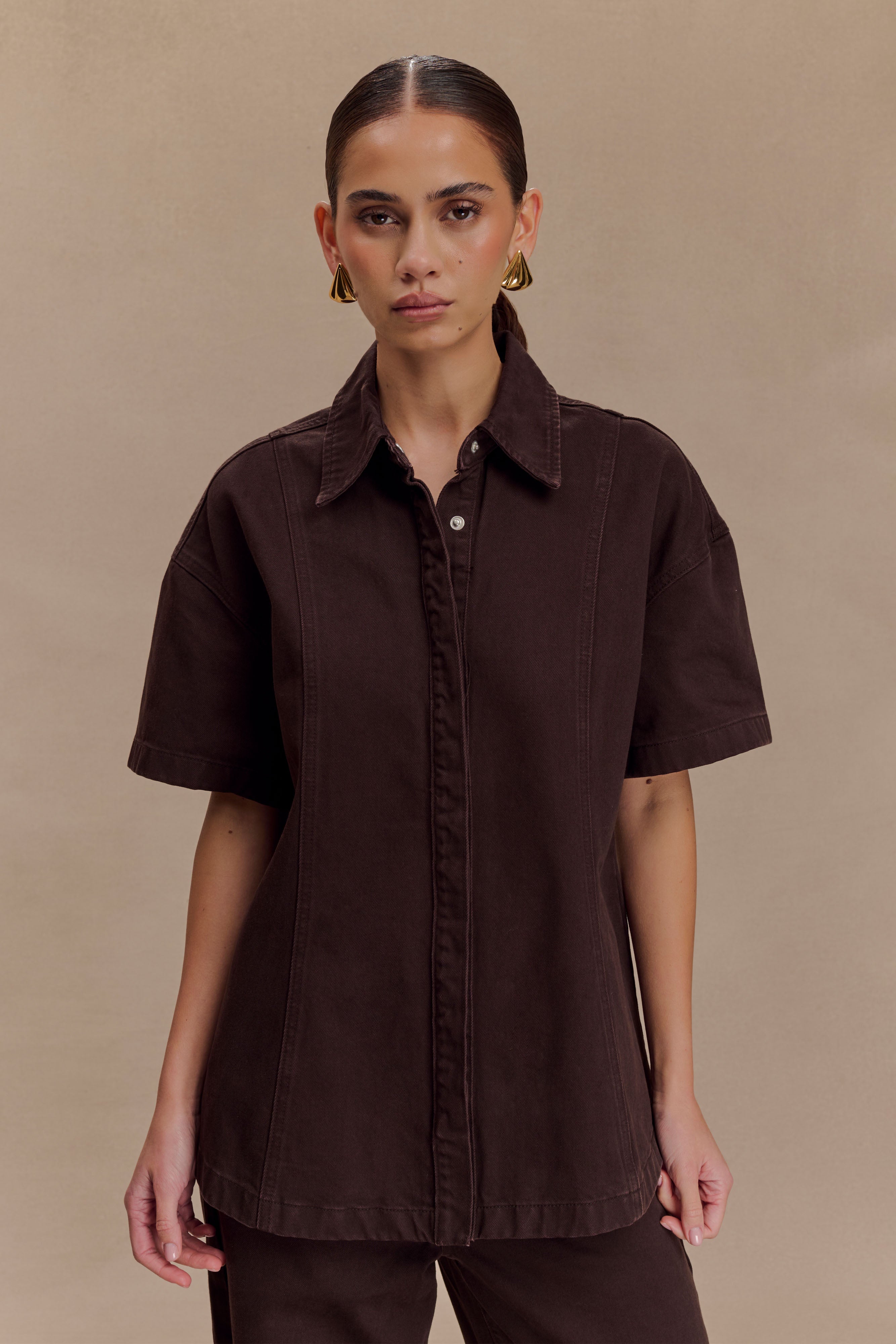 Alternative view of Maya Oversized Denim Shirt - Chocolate
