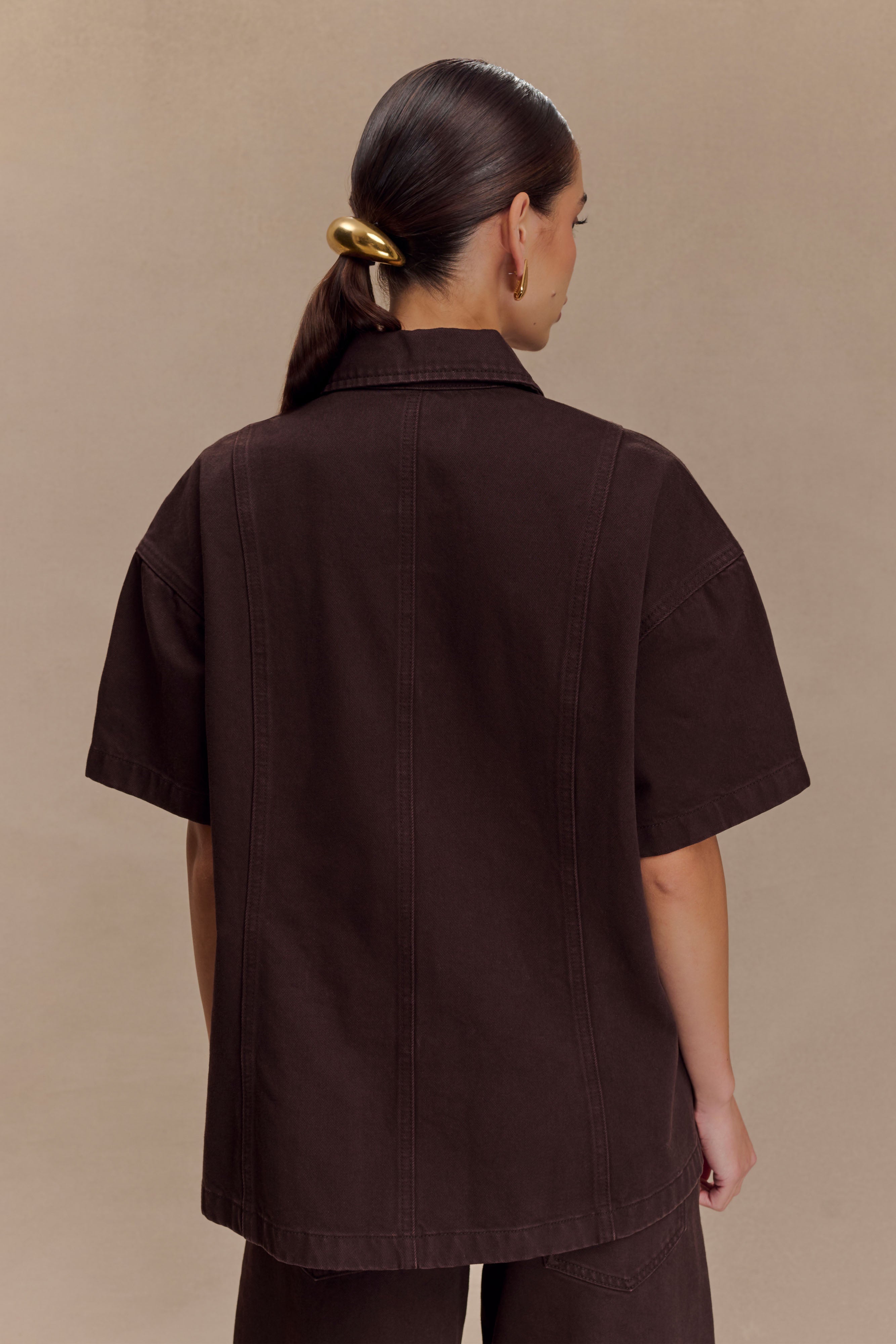 Maya Oversized Denim Shirt - Chocolate - Image 3