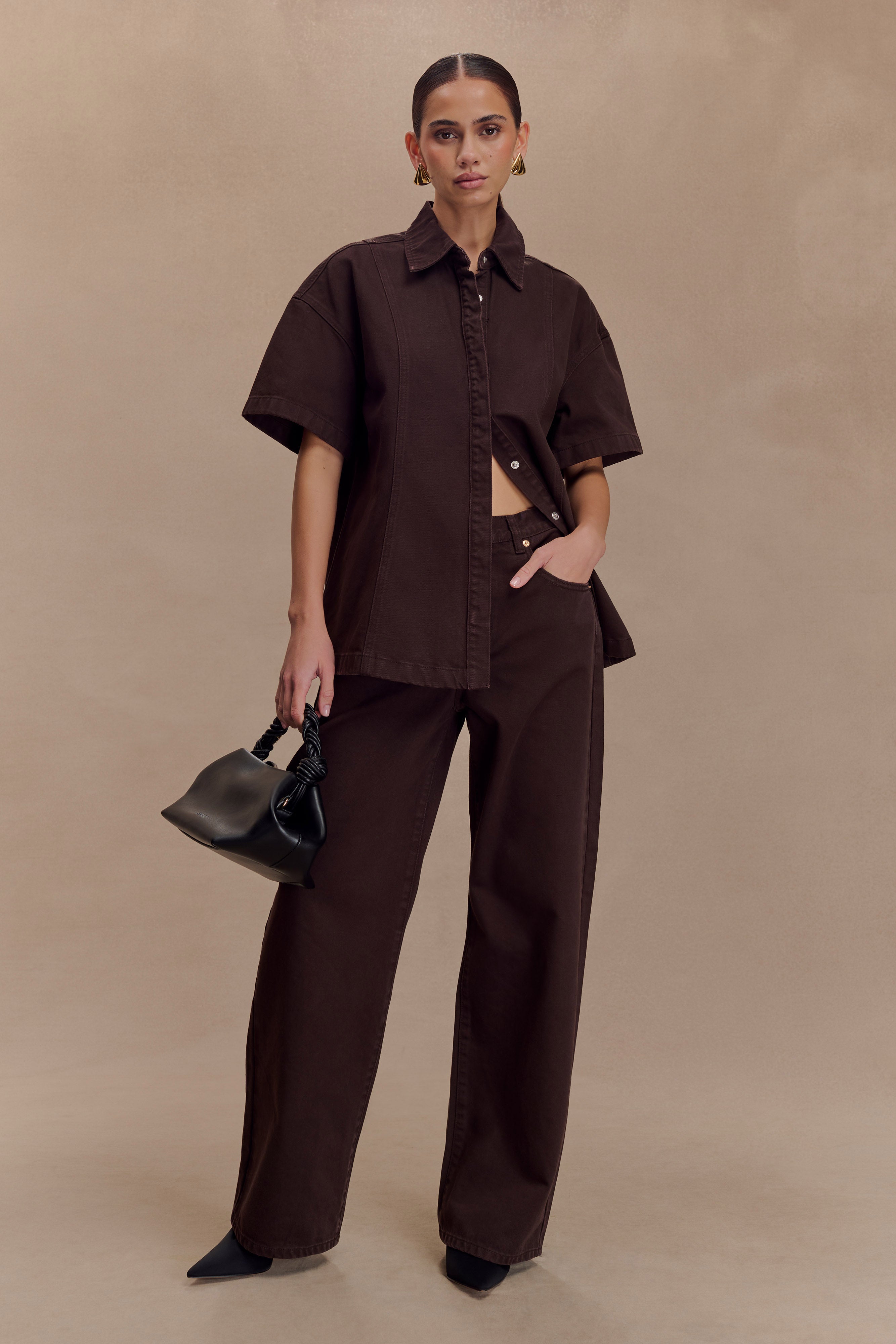 Maya Oversized Denim Shirt - Chocolate - Image 4