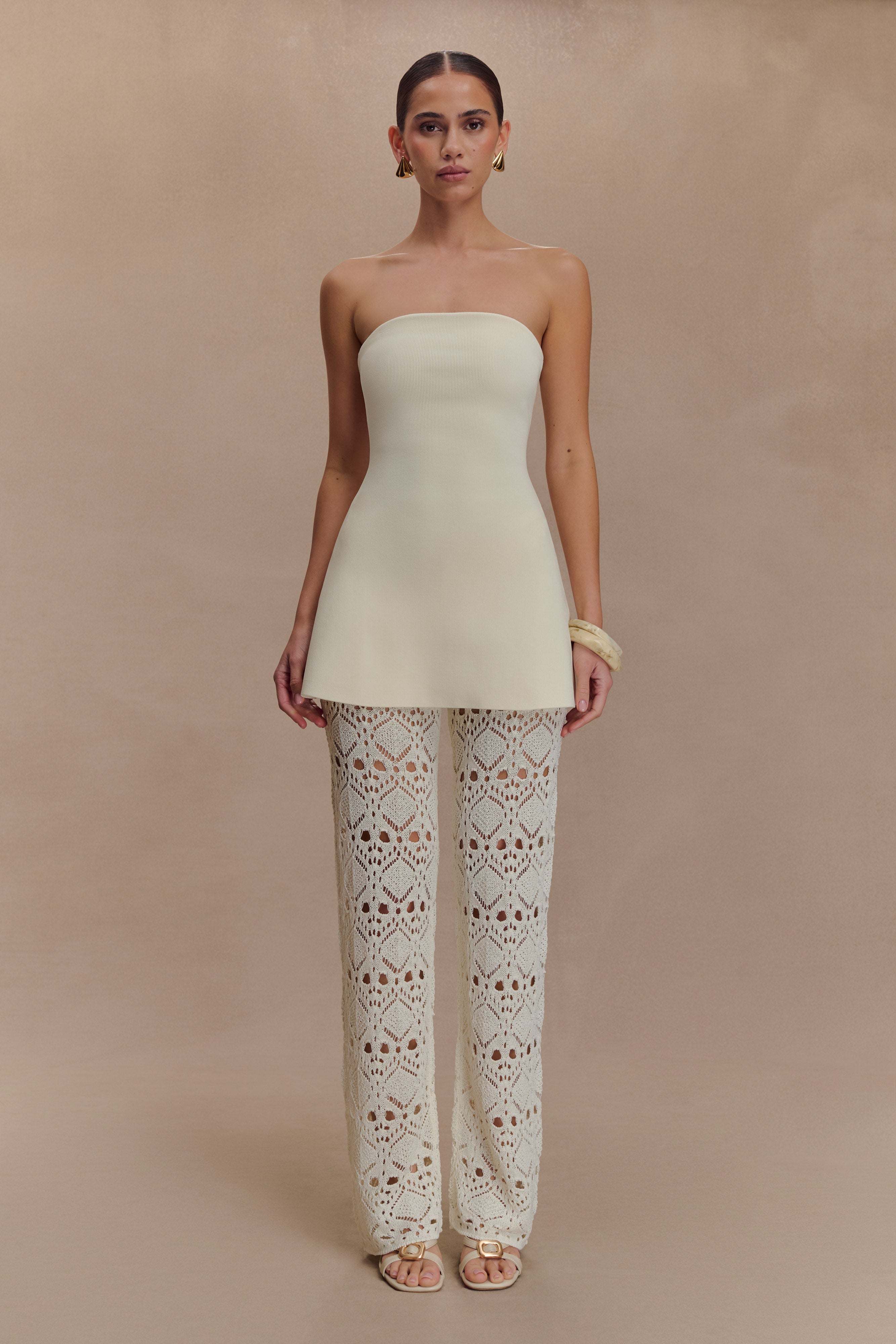 Anette Bandage Knit Strapless Top - Ivory - Image 4