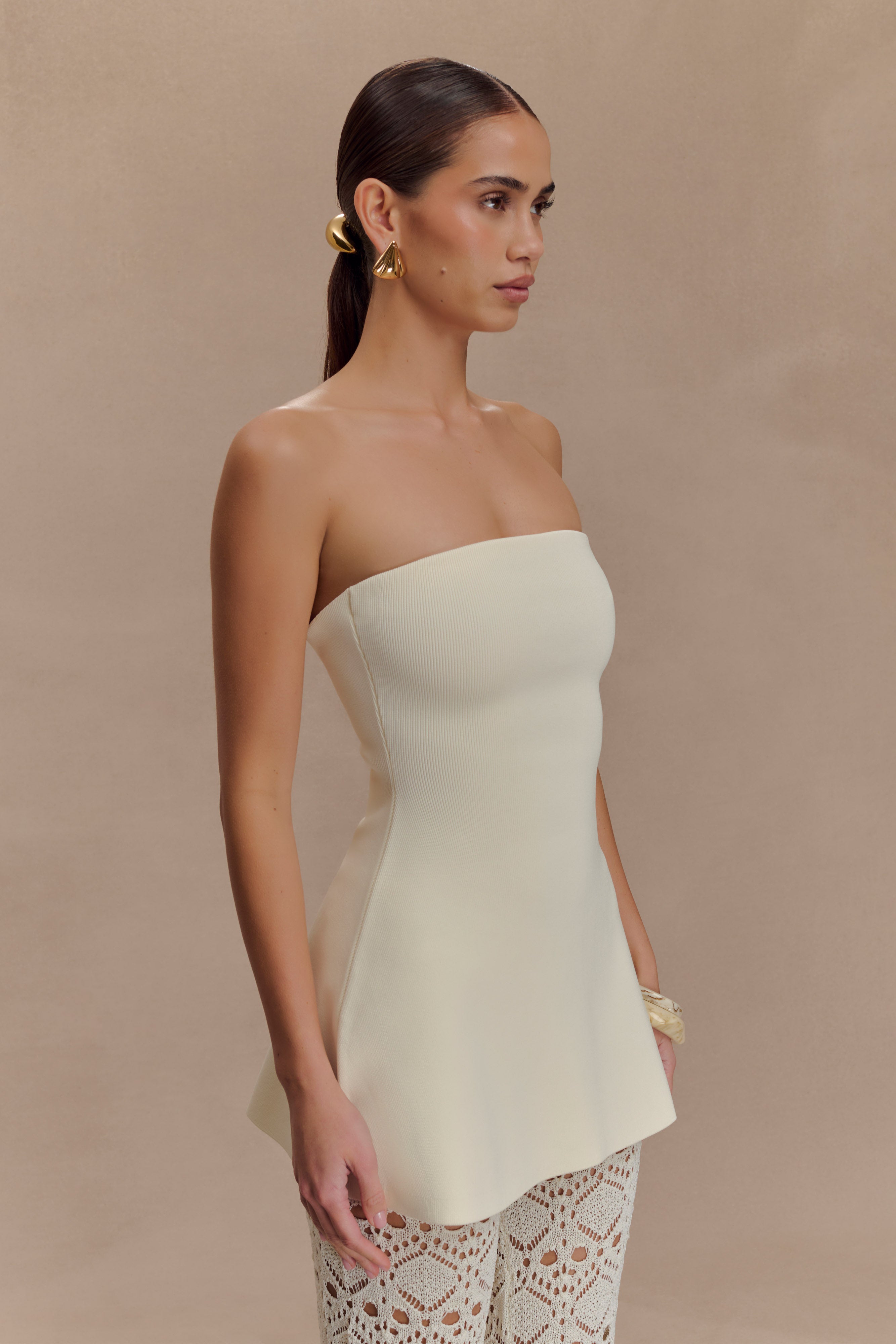 Anette Bandage Knit Strapless Top - Ivory - Image 3