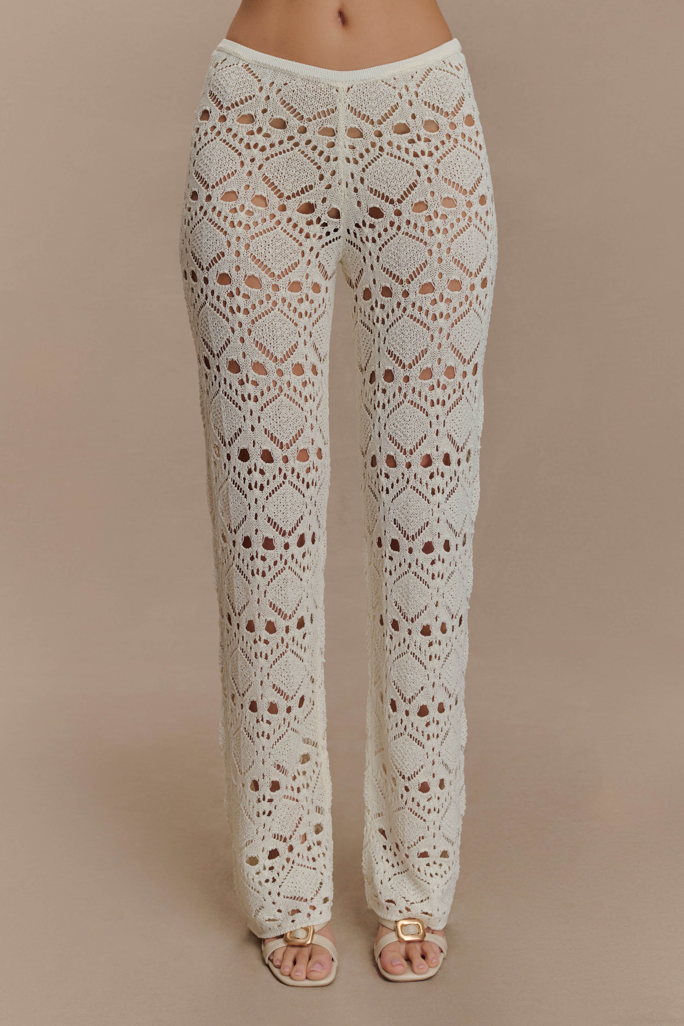 Trena Crochet Knit Pants - Ivory - Image 3