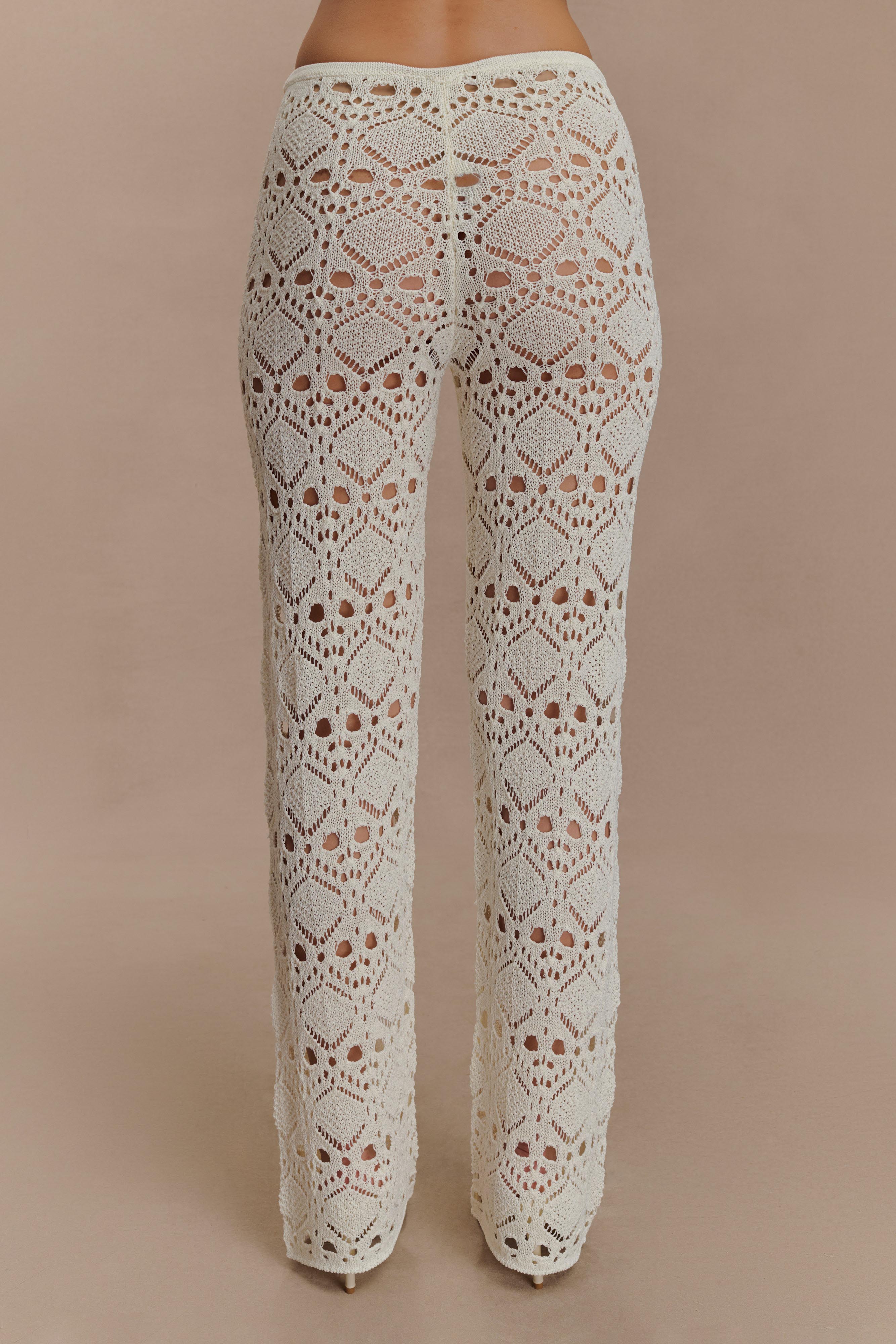 Trena Crochet Knit Pants - Ivory - Image 4