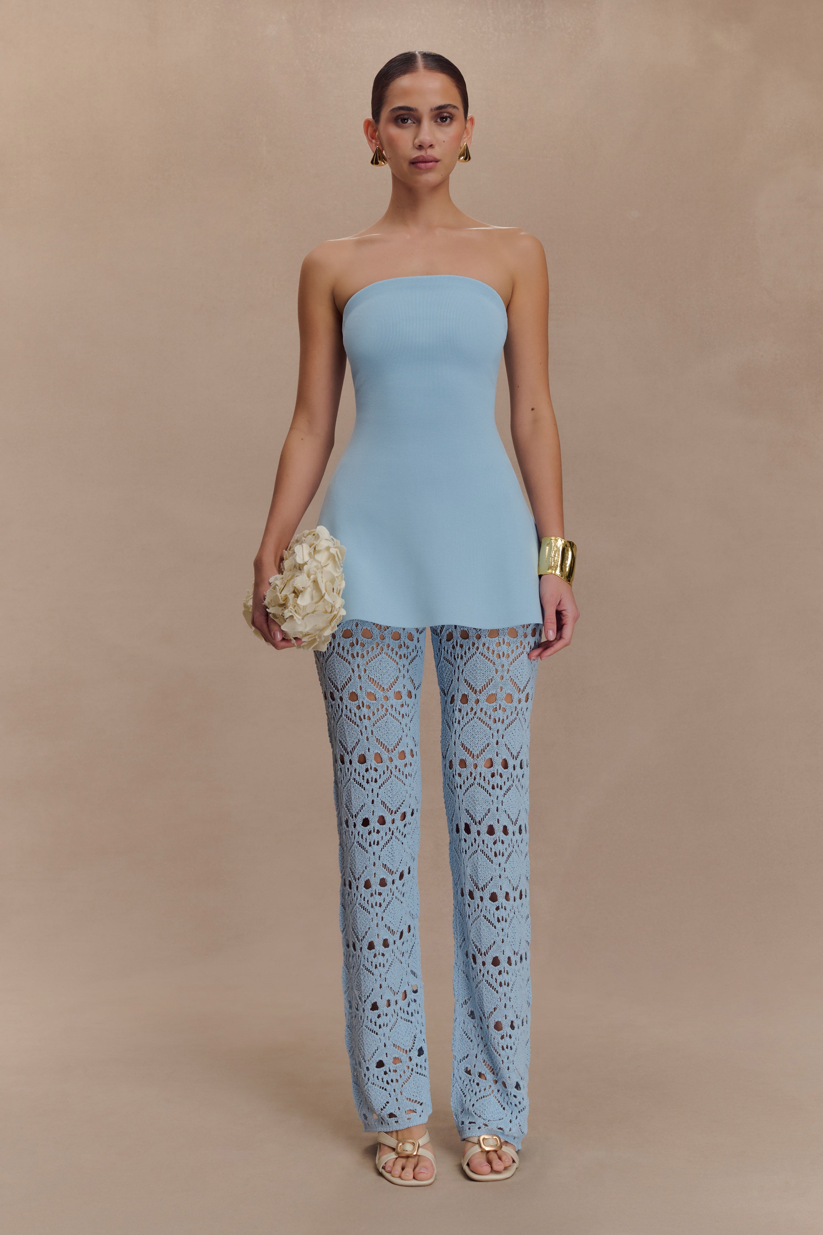 Anette Bandage Knit Strapless Top - Sky Blue - Image 6