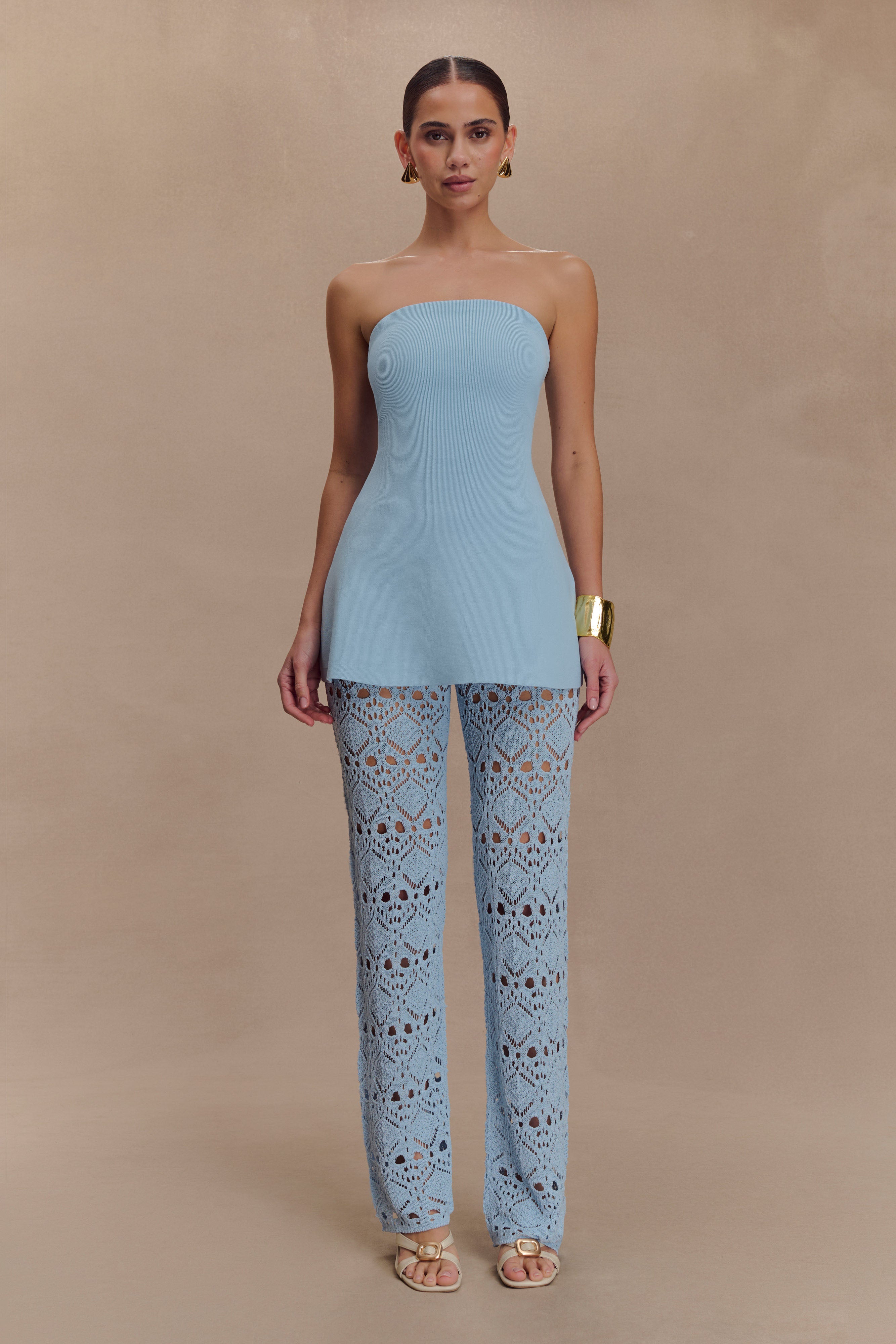 Trena Crochet Knit Pants - Sky Blue - Image 6