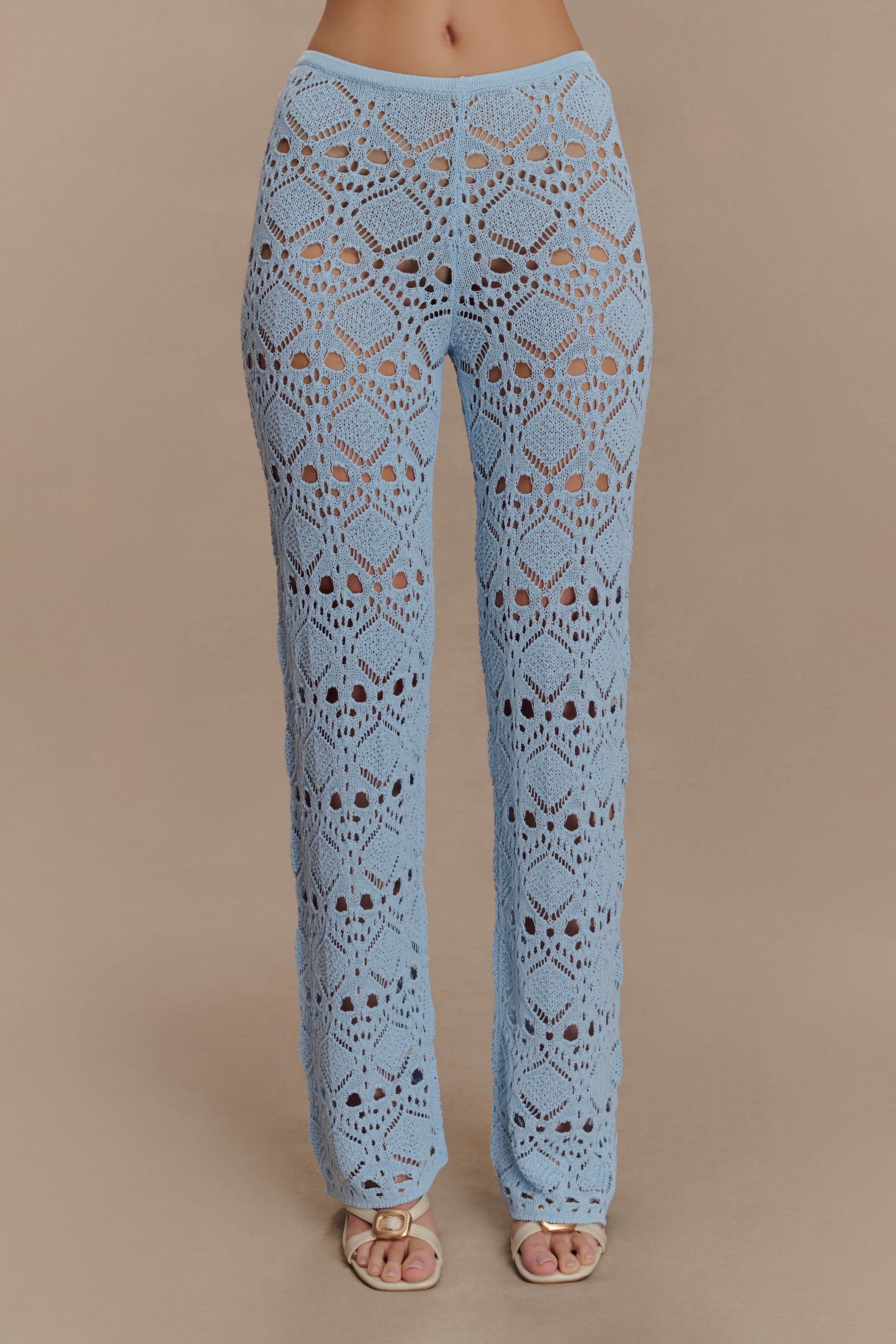 Trena Crochet Knit Pants - Sky Blue - Image 4
