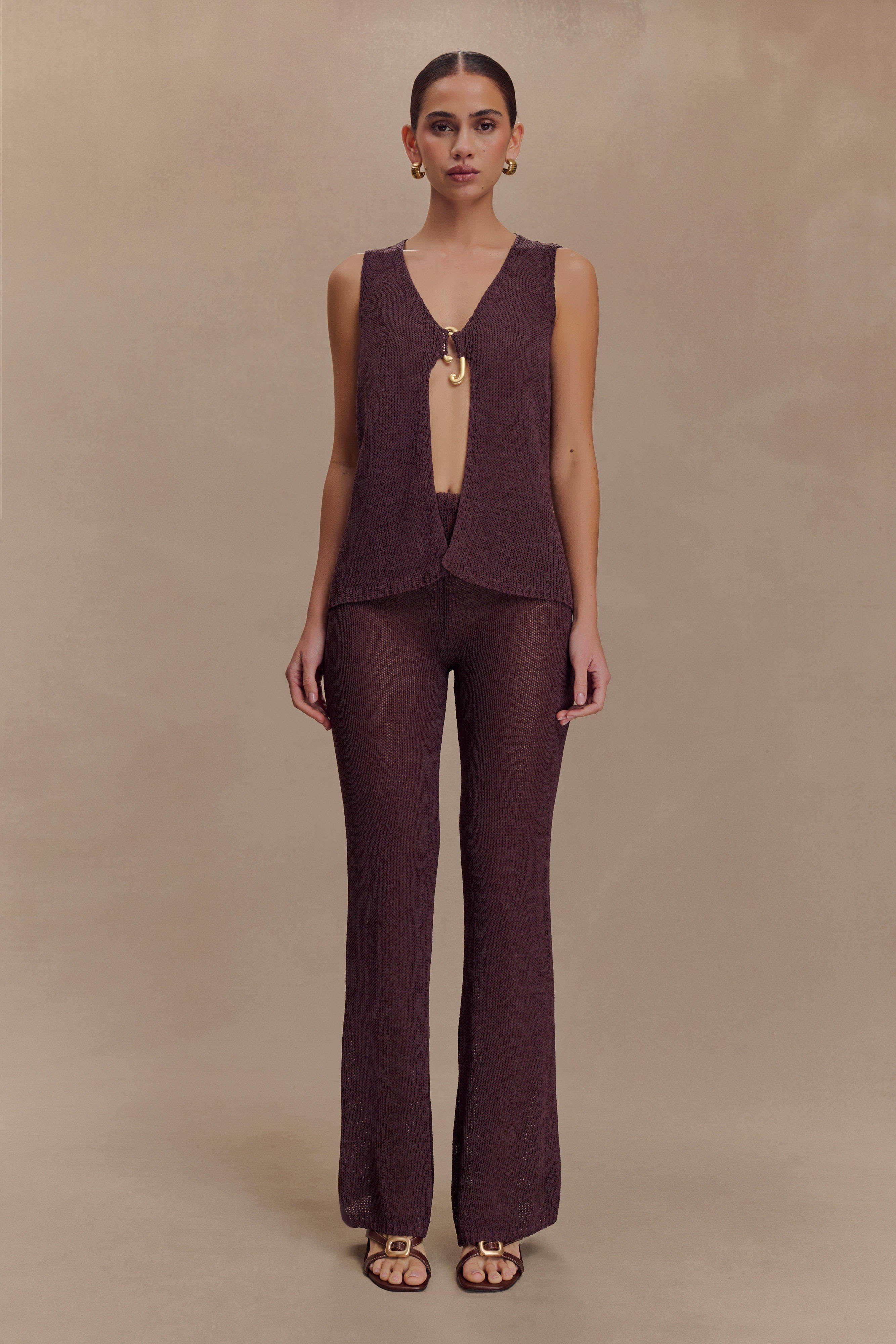 Malani Wide Leg Knit Pants - Chocolate - Image 4