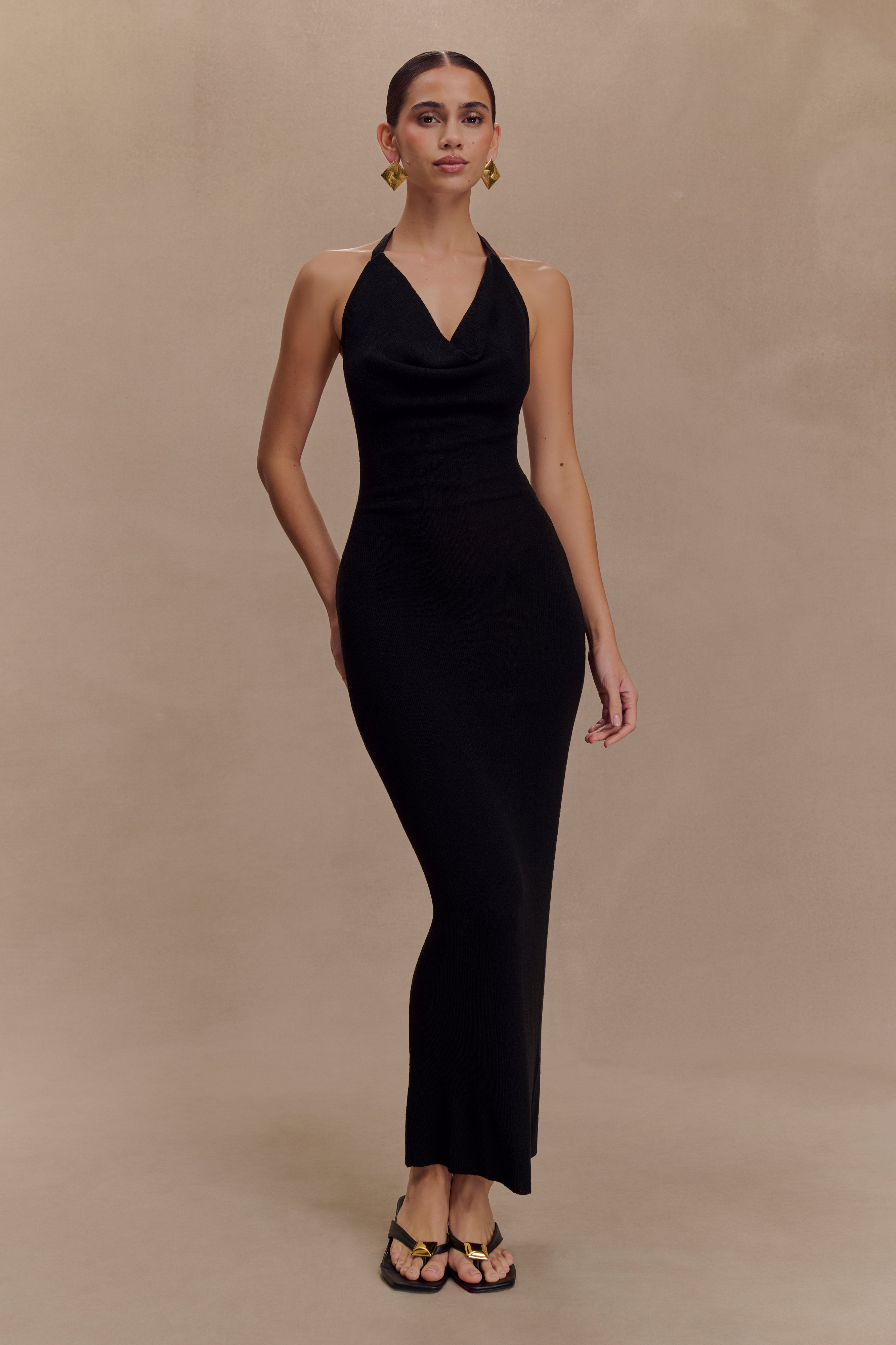 Ayella Cowl Knit Maxi Dress - Black - Image 5