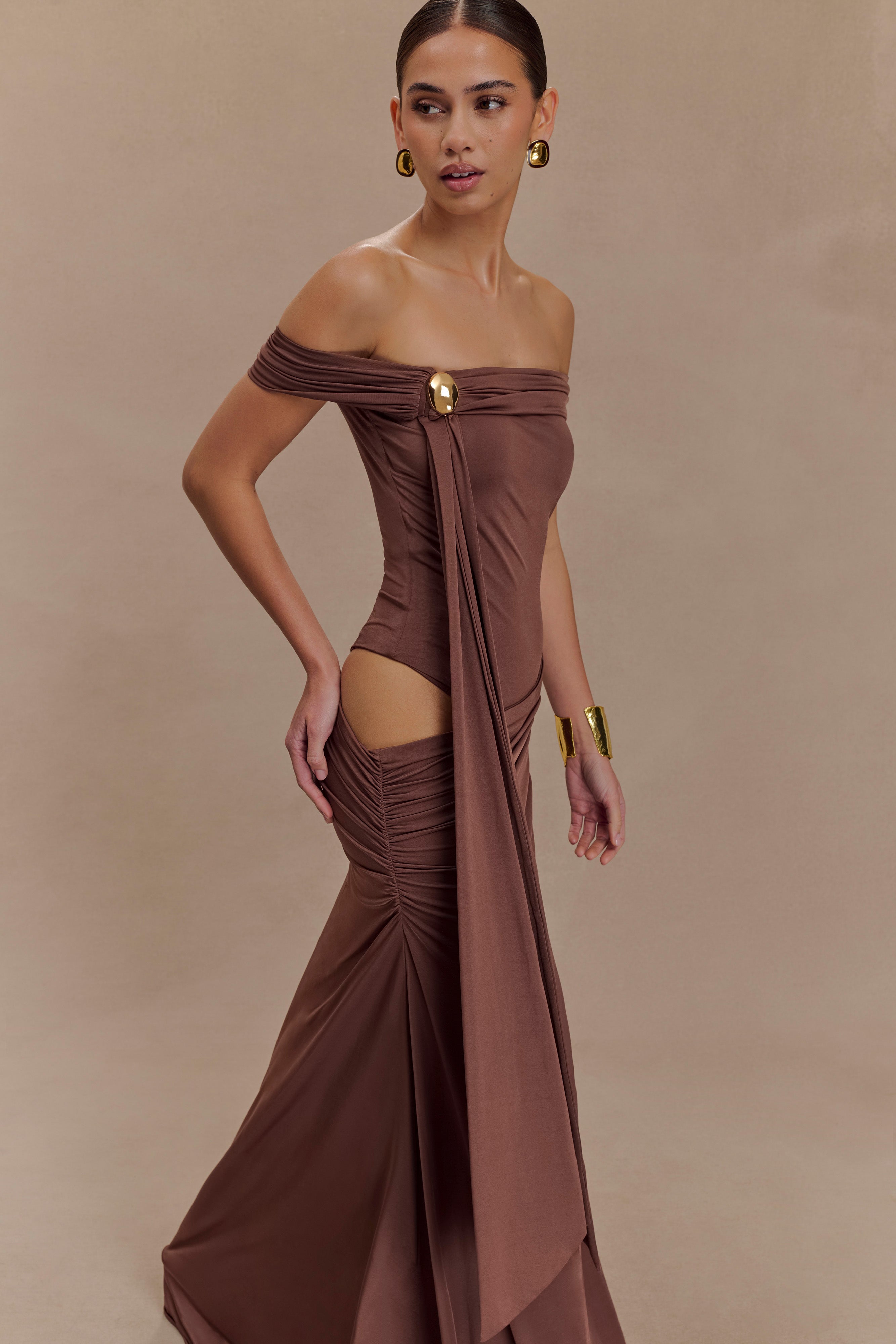 Oliver Slinky Maxi Dress - Chocolate - Image 3
