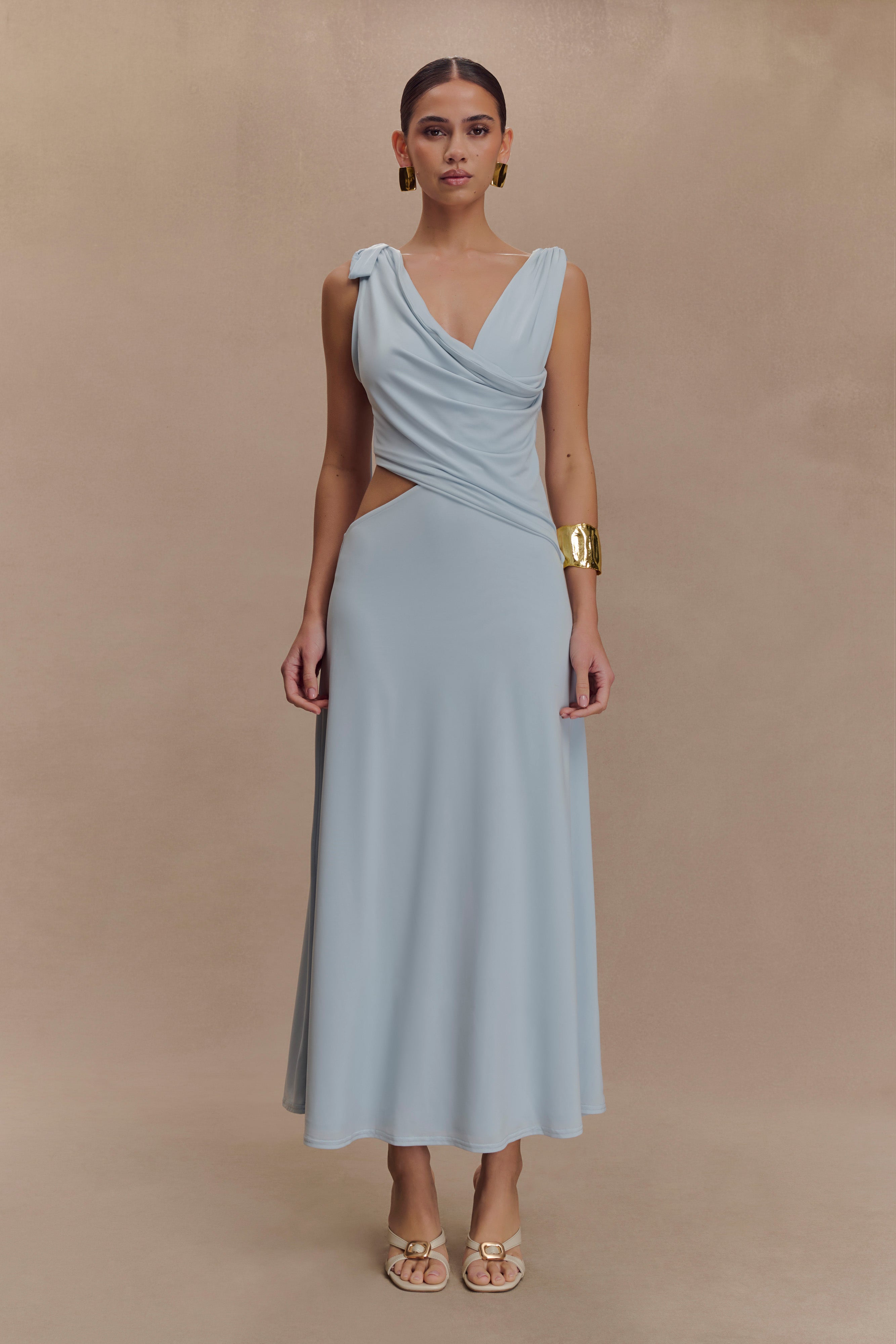Raleigh Asymmetrical Slinky Midi Dress - Pale Blue - Image 2