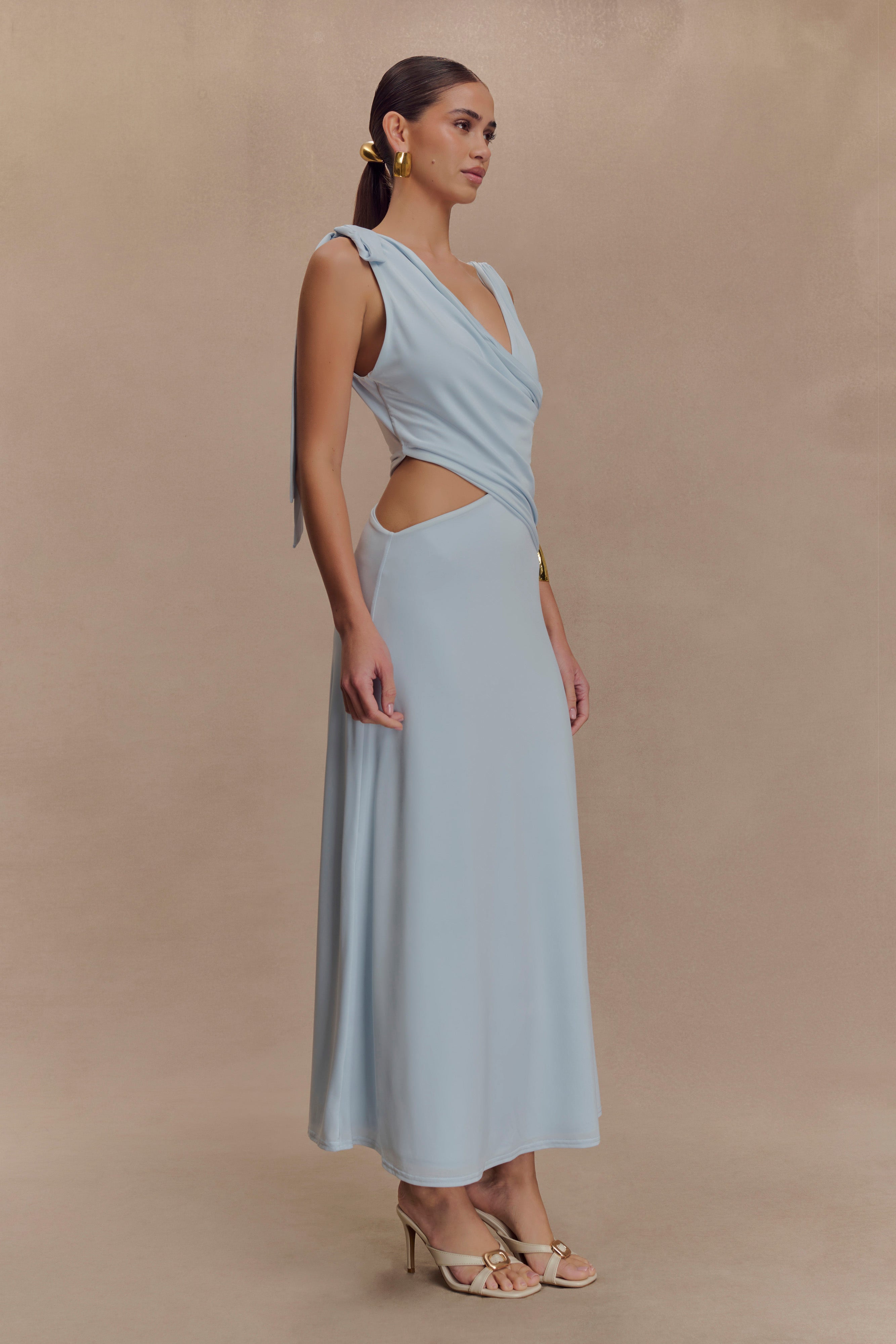 Raleigh Asymmetrical Slinky Midi Dress - Pale Blue - Image 5