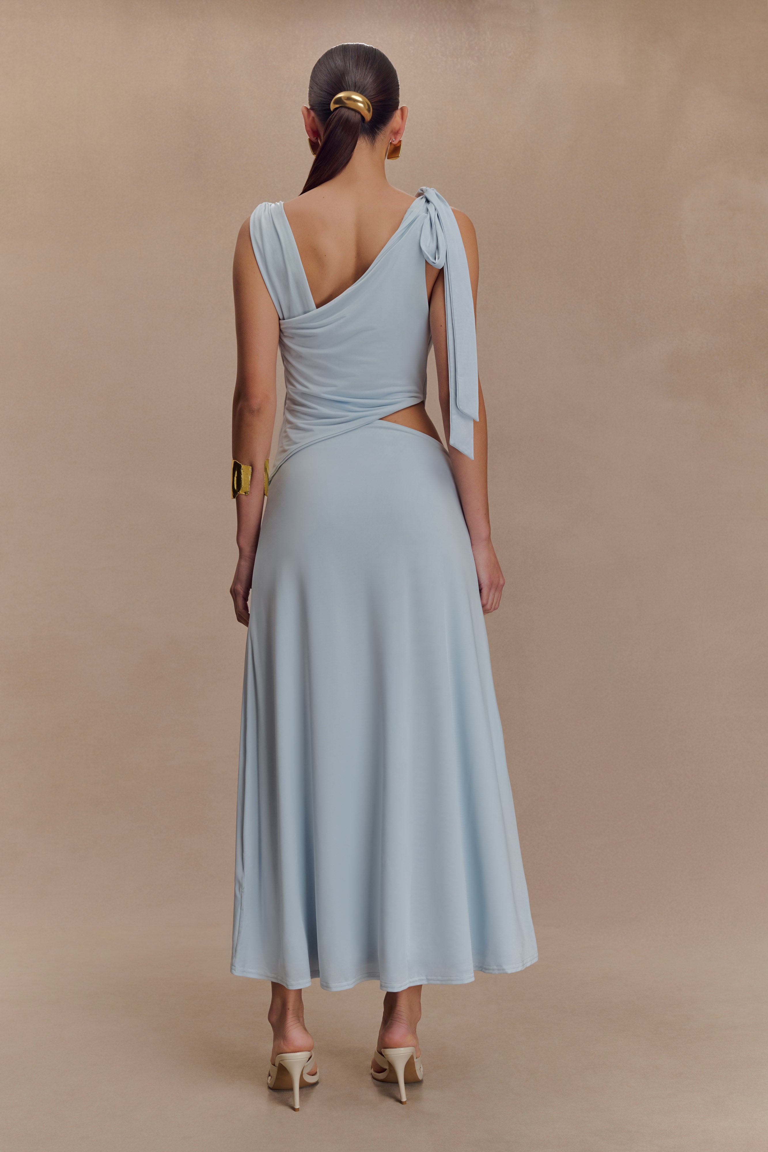 Raleigh Asymmetrical Slinky Midi Dress - Pale Blue - Image 3