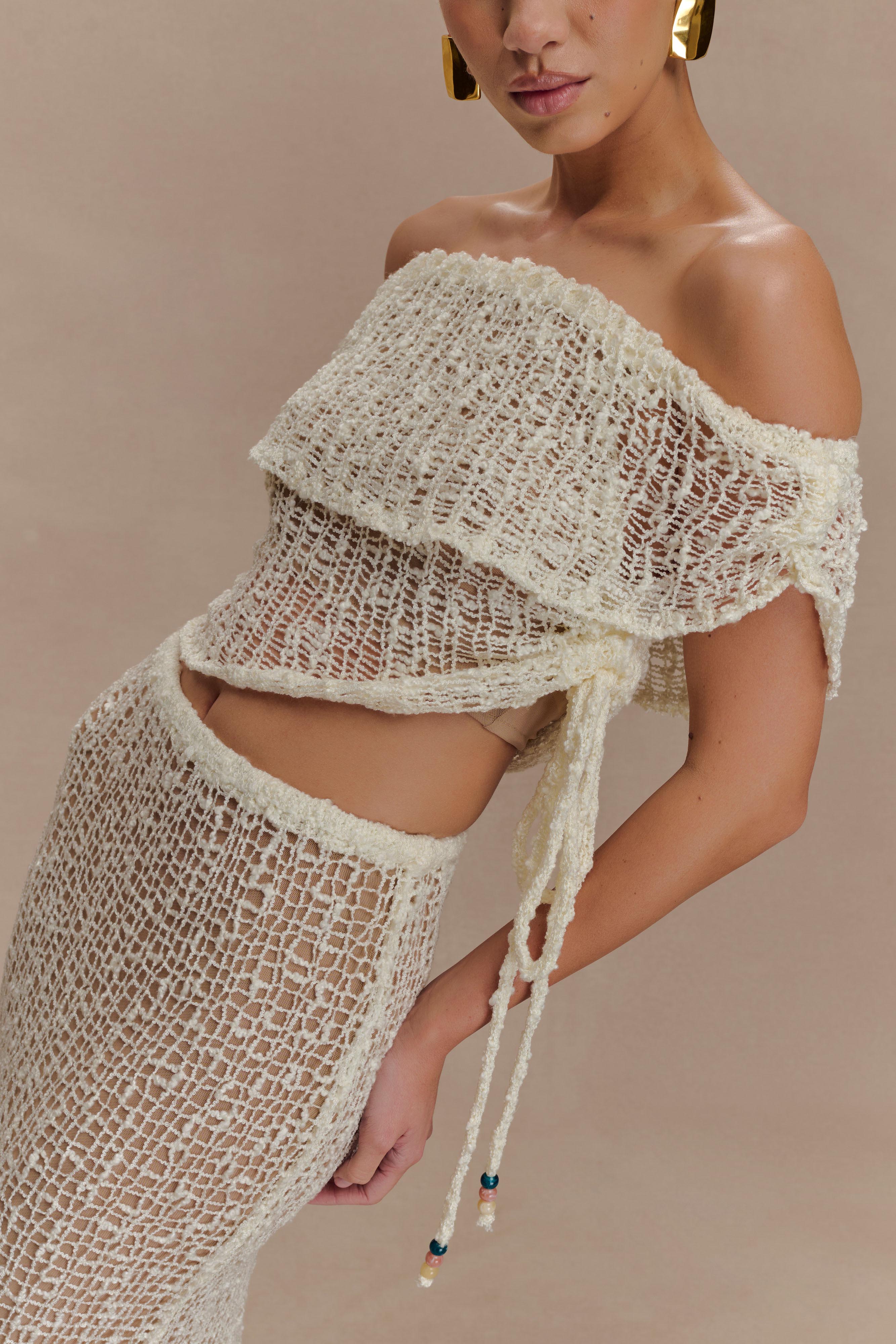 Cordelia Off Shoulder Knit Top - Ivory - Image 3