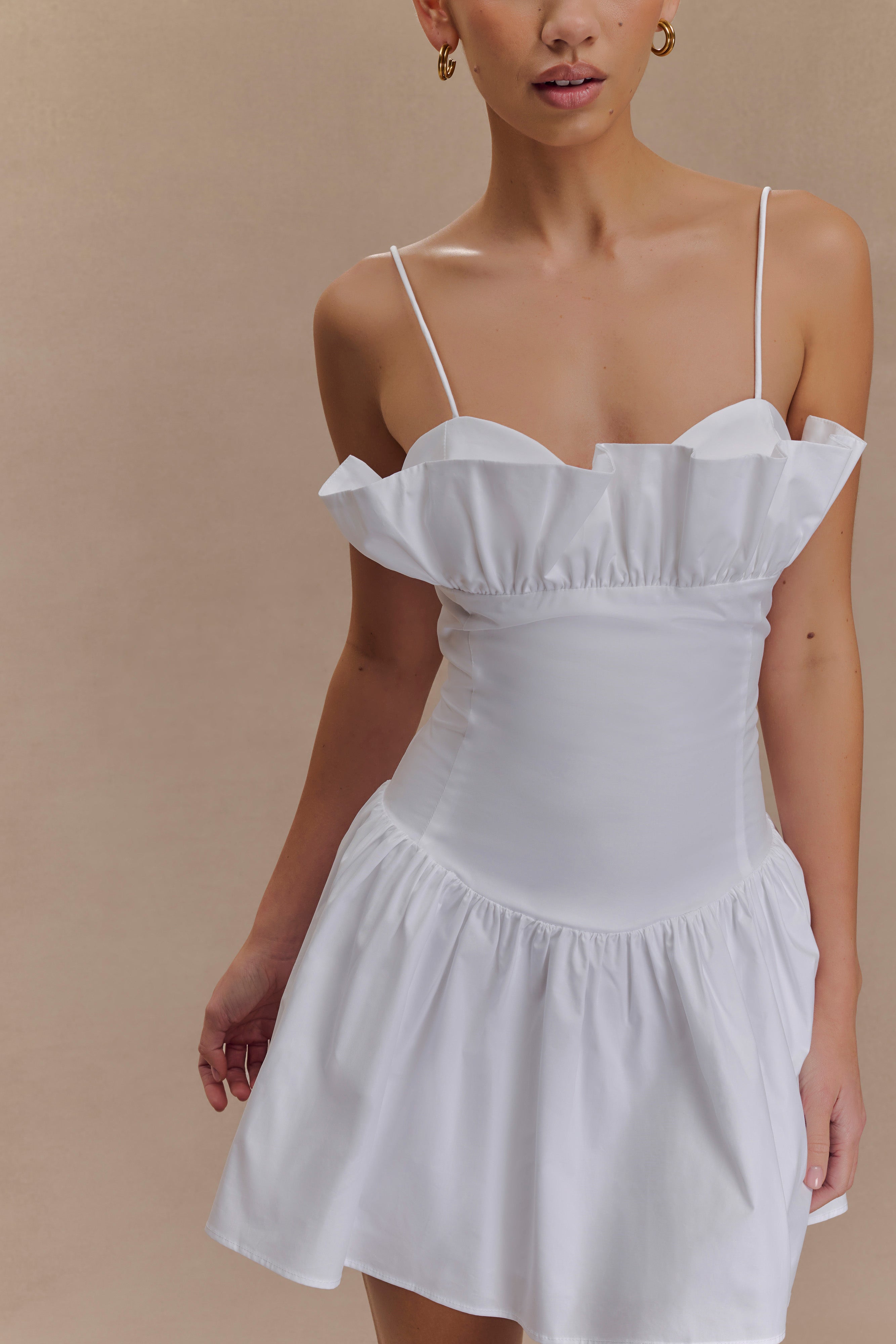 Janis Cotton Frill Mini Dress - White - Image 3
