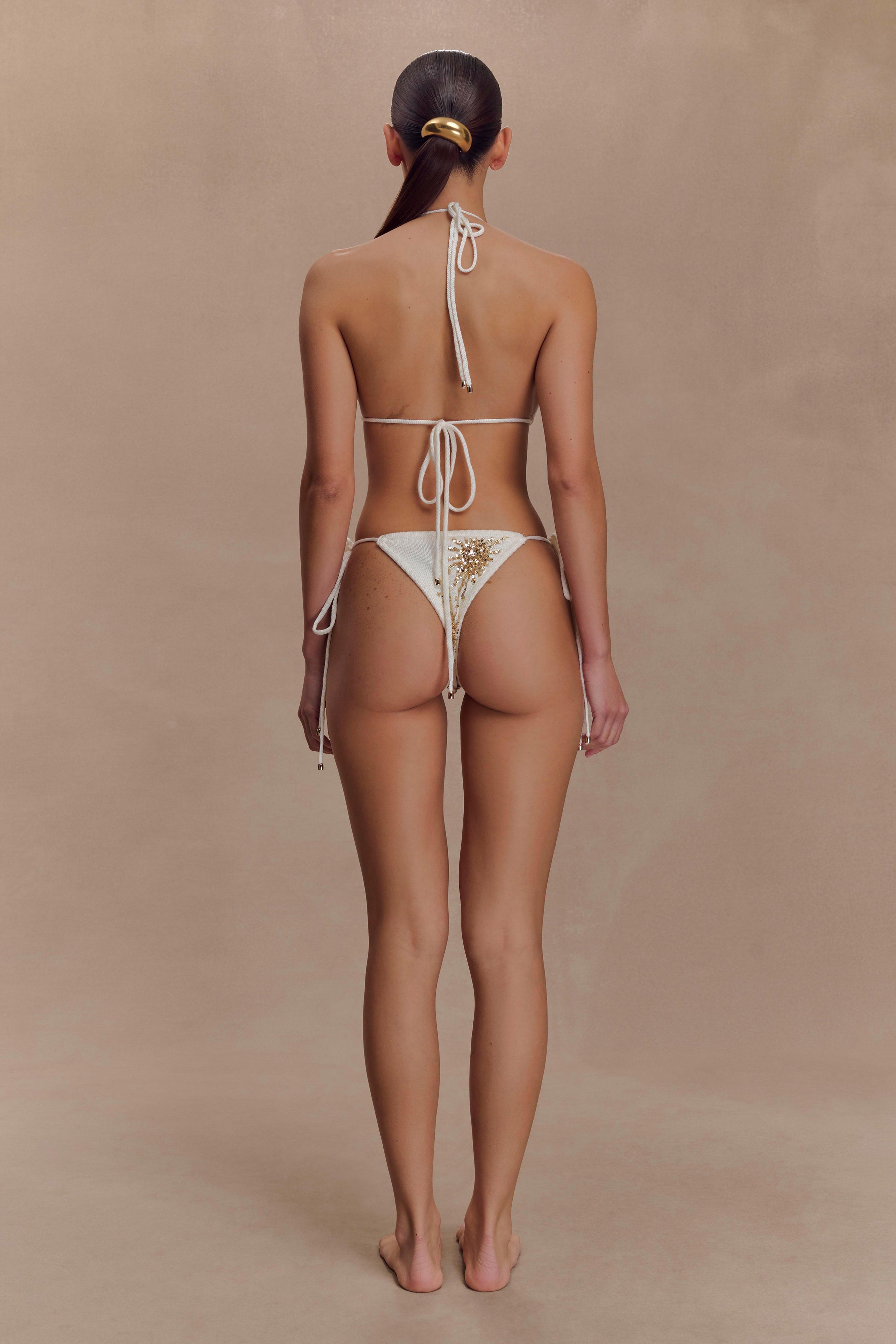 Alternative view of Huntleigh Crochet Bikini Bottom - White & Gold Sunshine Print