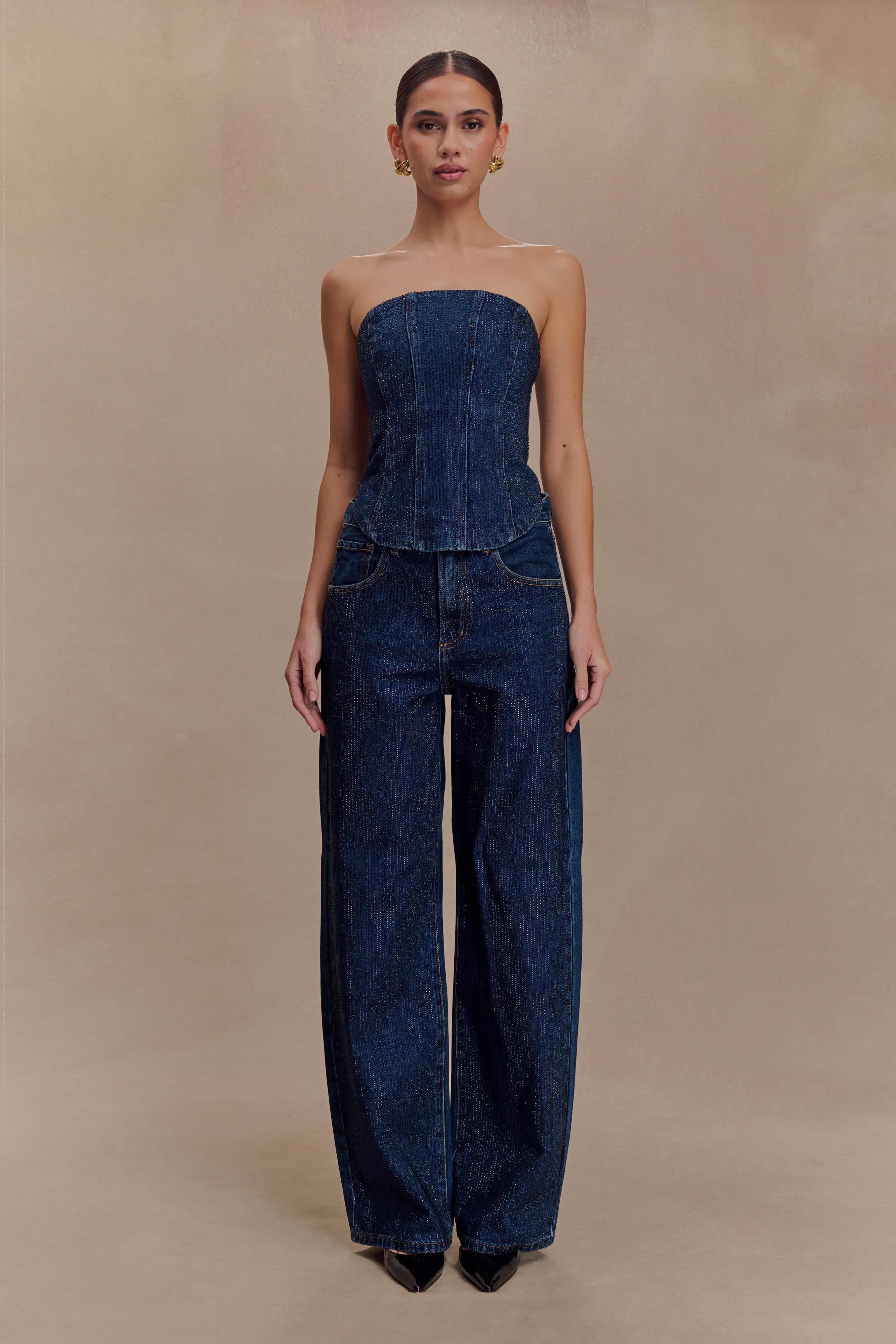 Monte Strapless Diamante Denim Corset - Midnight Blue - Image 5