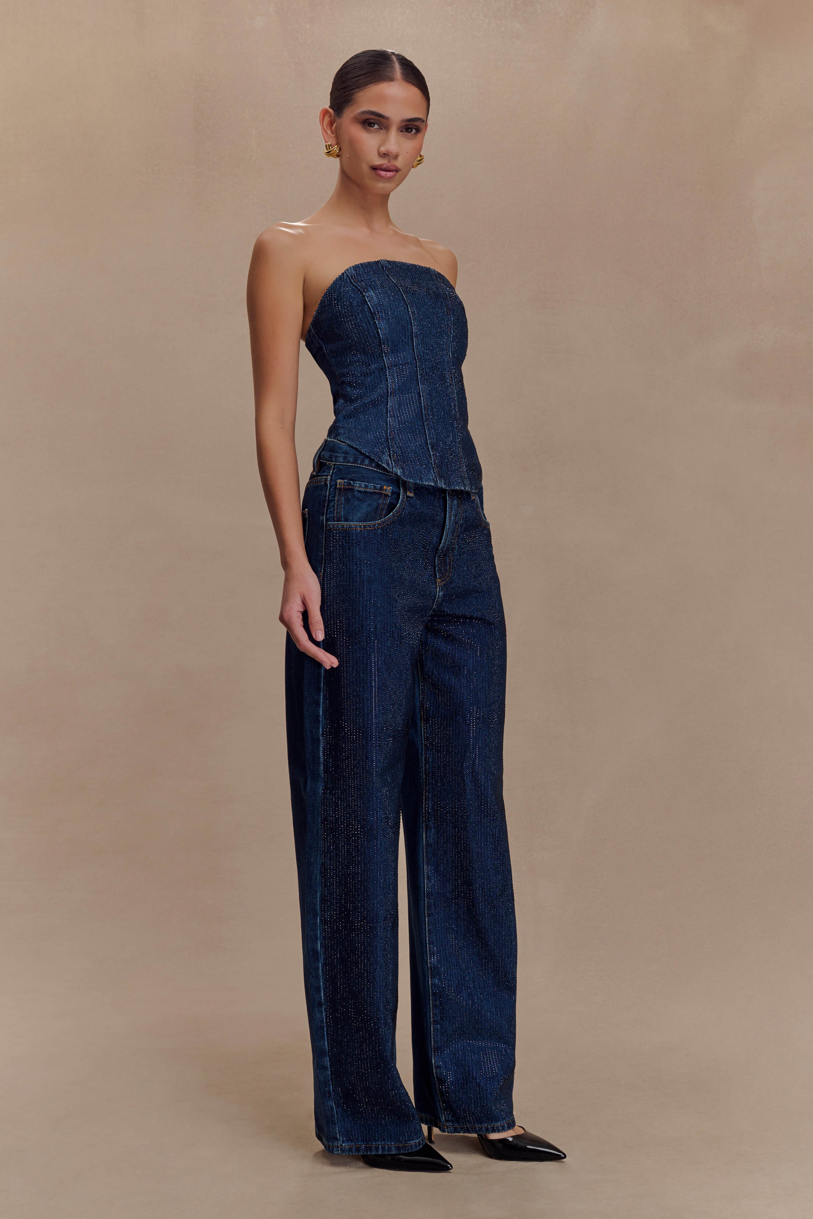 Monte Strapless Diamante Denim Corset - Midnight Blue - Image 7