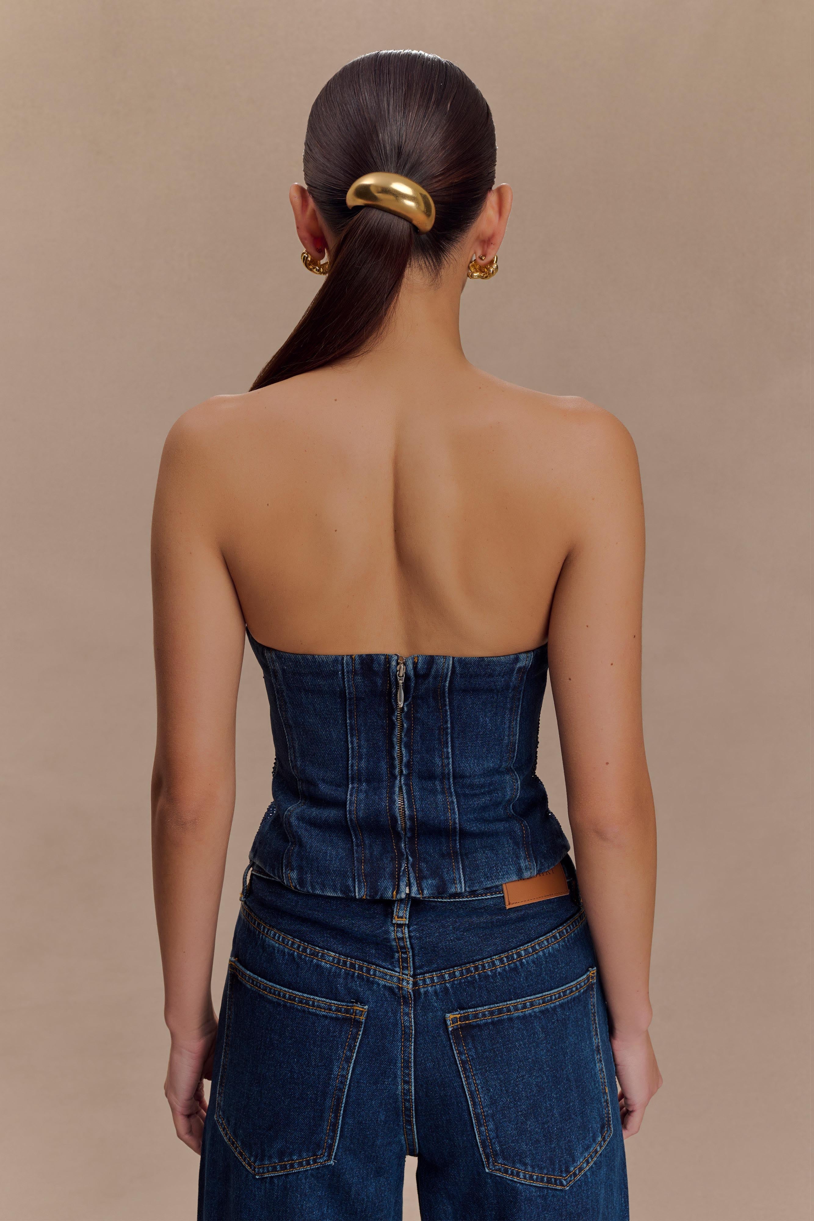 Alternative view of Monte Strapless Diamante Denim Corset - Midnight Blue