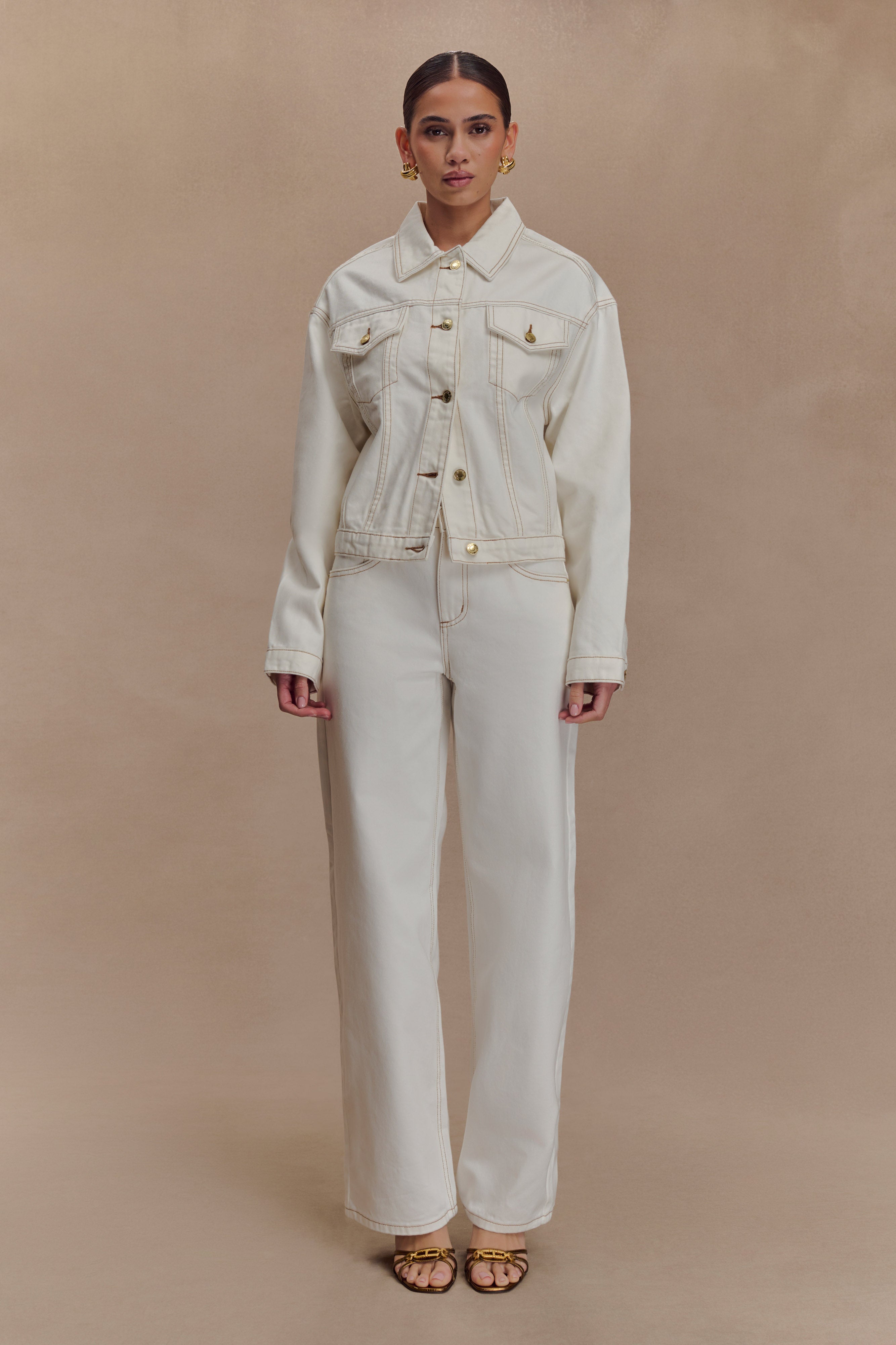 Kirra Cinched Denim Jacket - White - Image 2