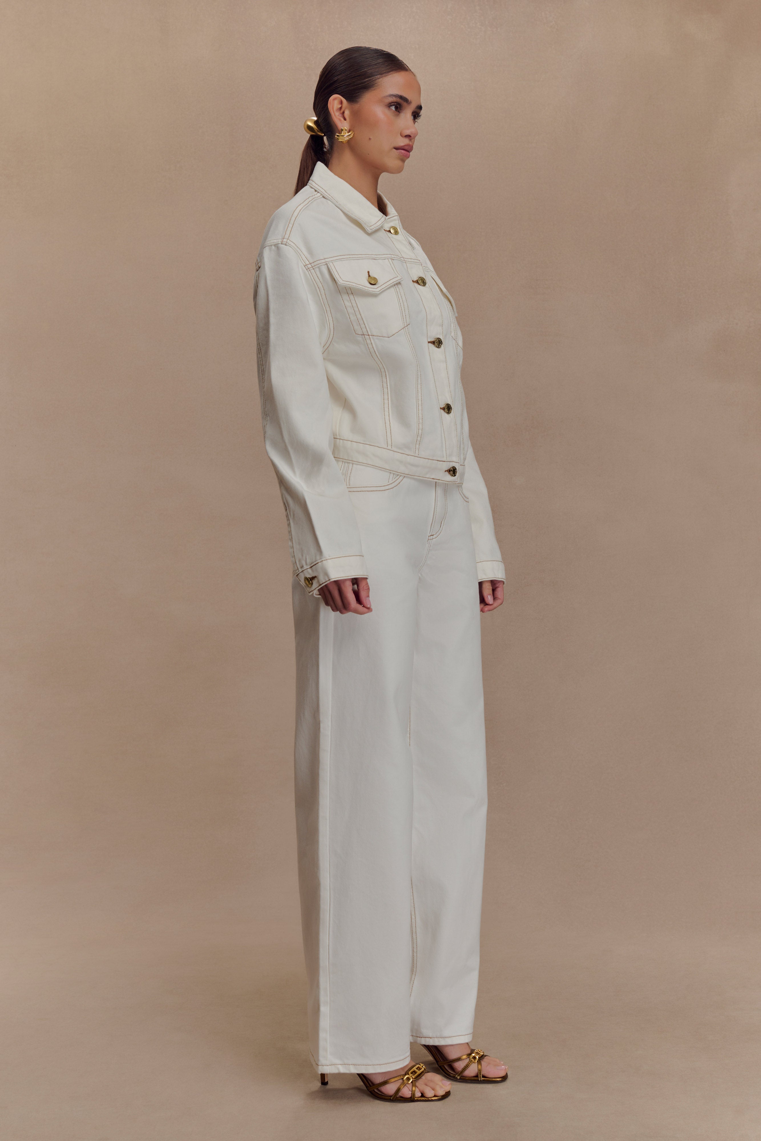 Kirra Cinched Denim Jacket - White - Image 5