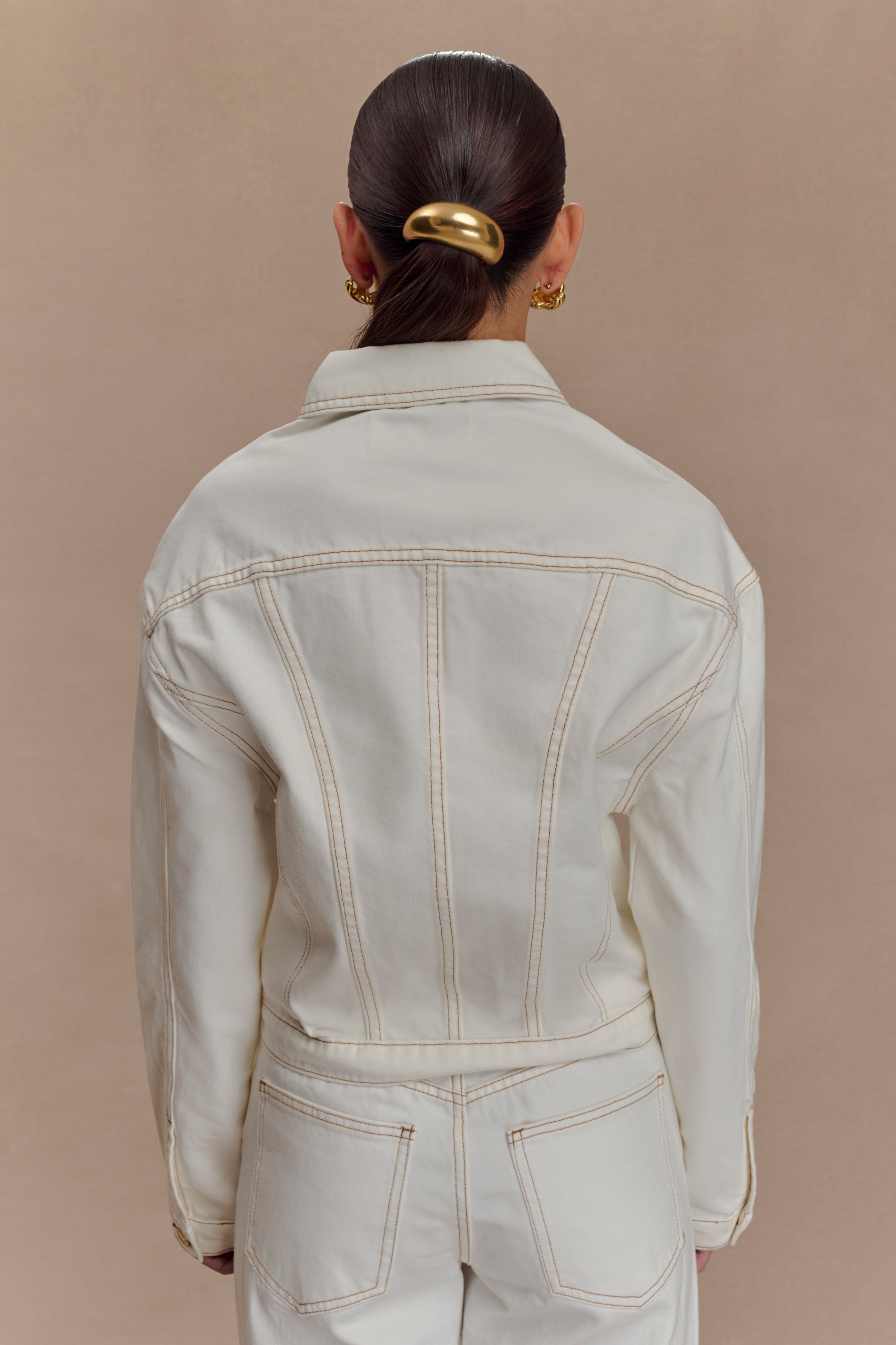Kirra Cinched Denim Jacket - White - Image 6