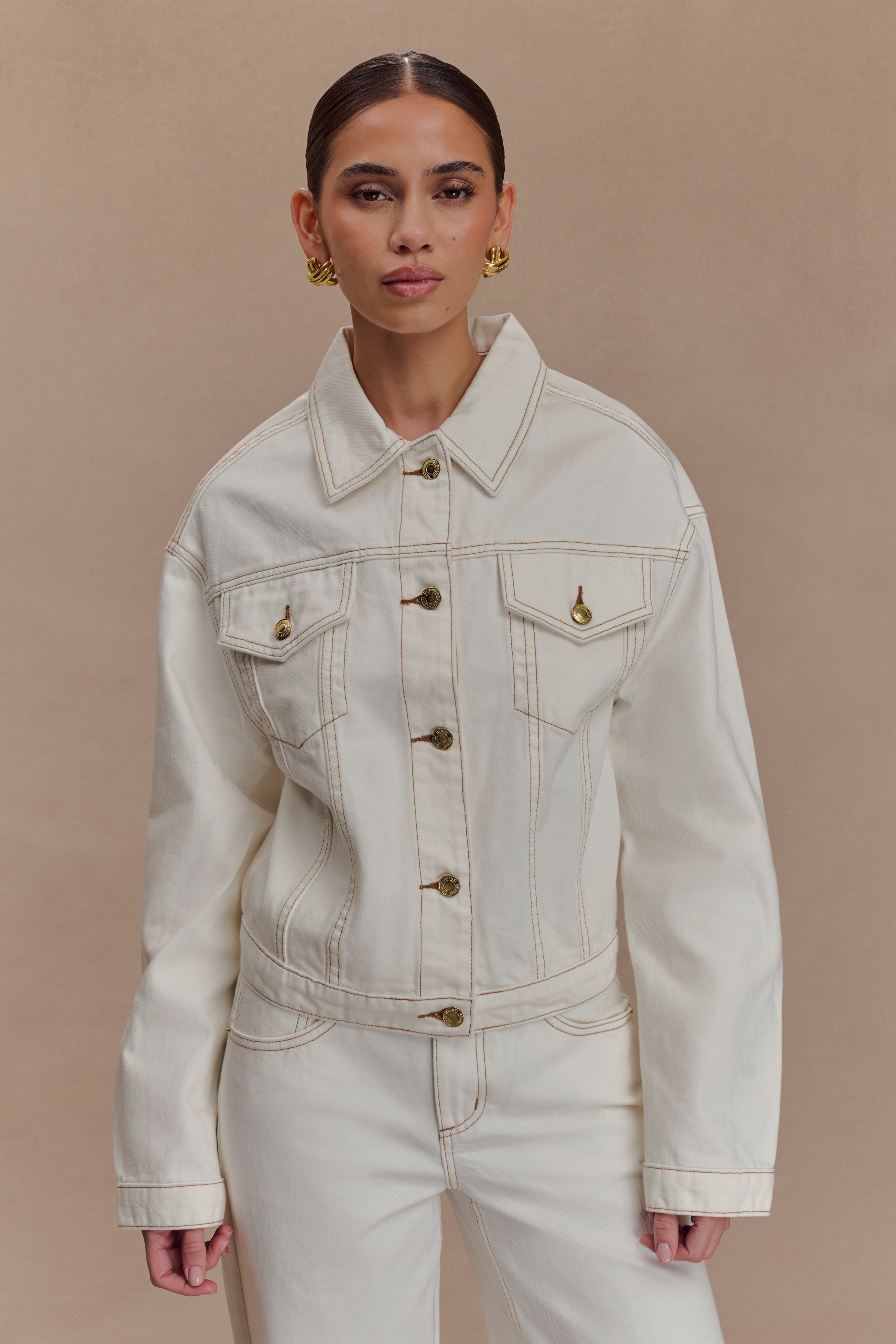 Kirra Cinched Denim Jacket - White - Image 7
