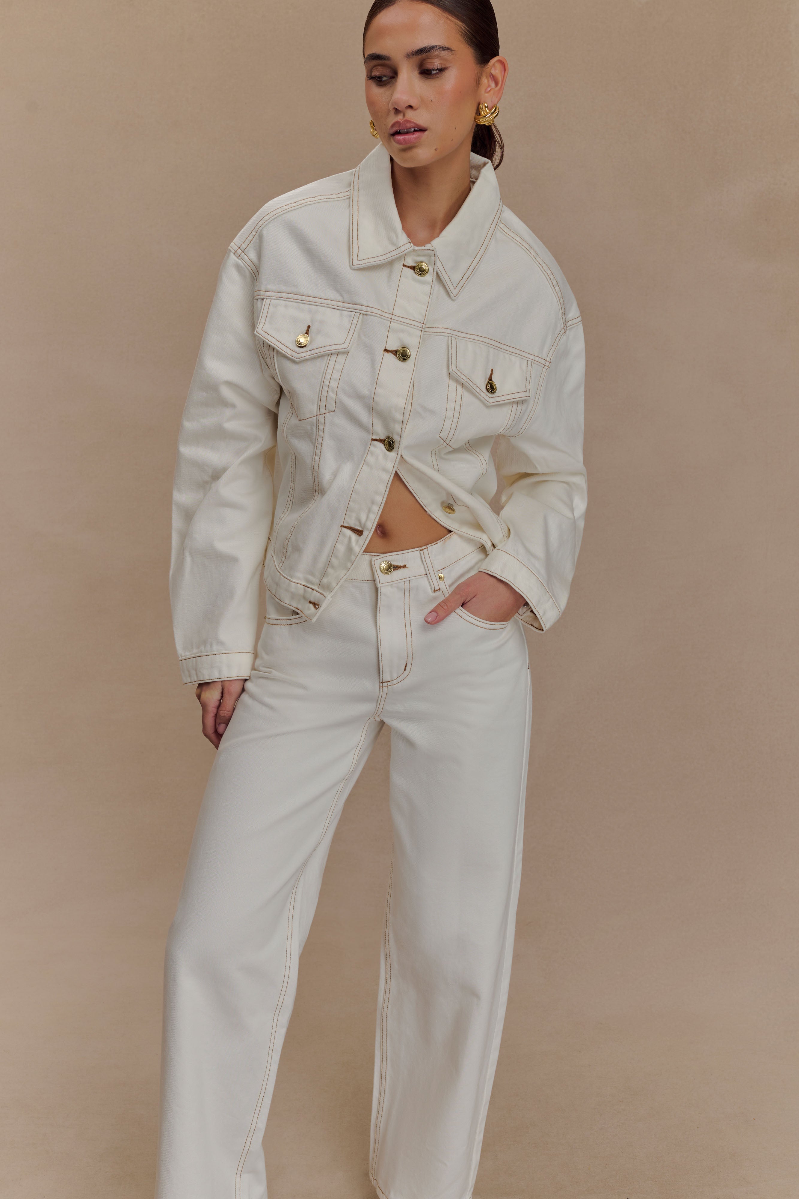 Kirra Cinched Denim Jacket - White - Image 3