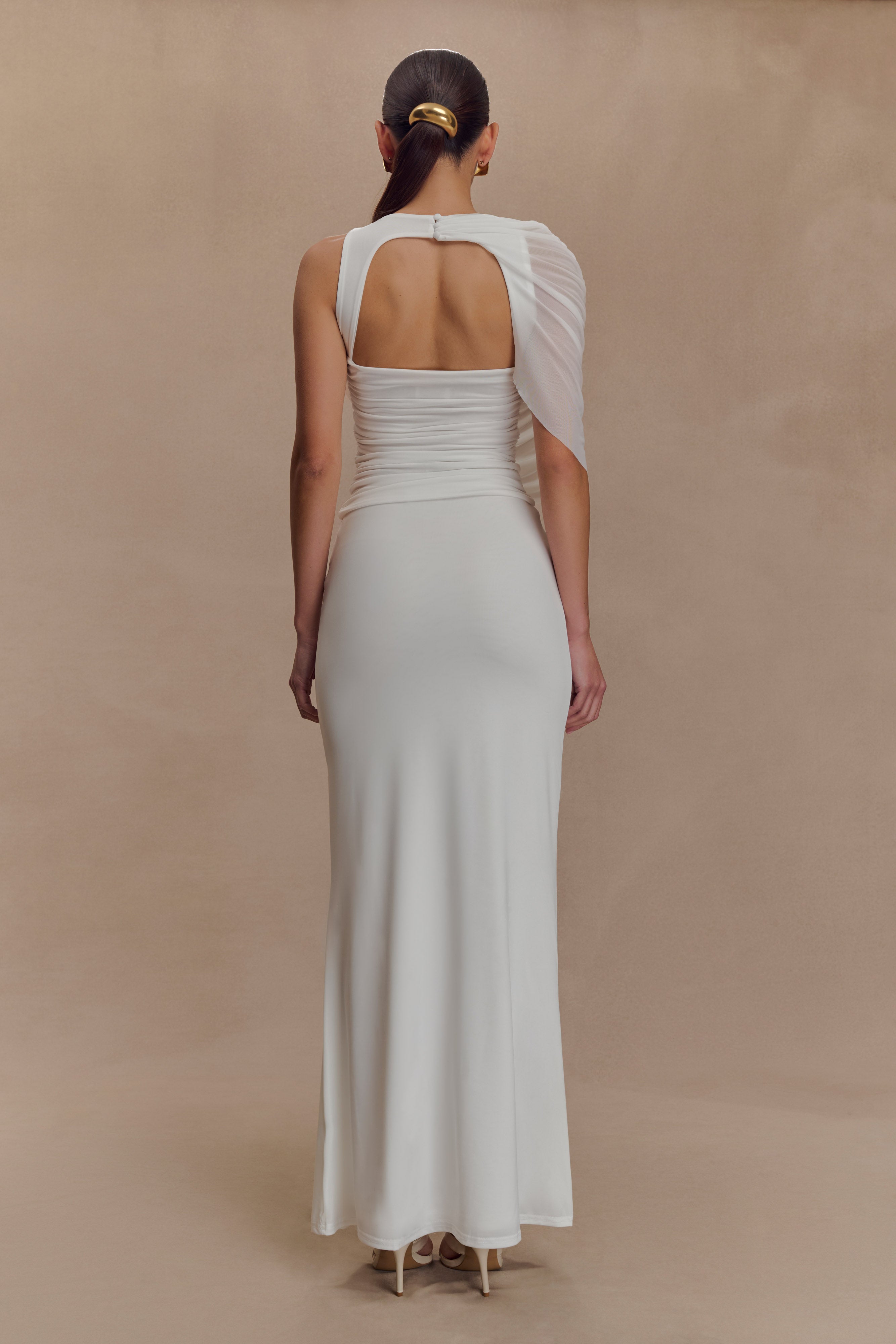 Pruedance Slinky Draped Top With Mesh Overlay - White - Image 6