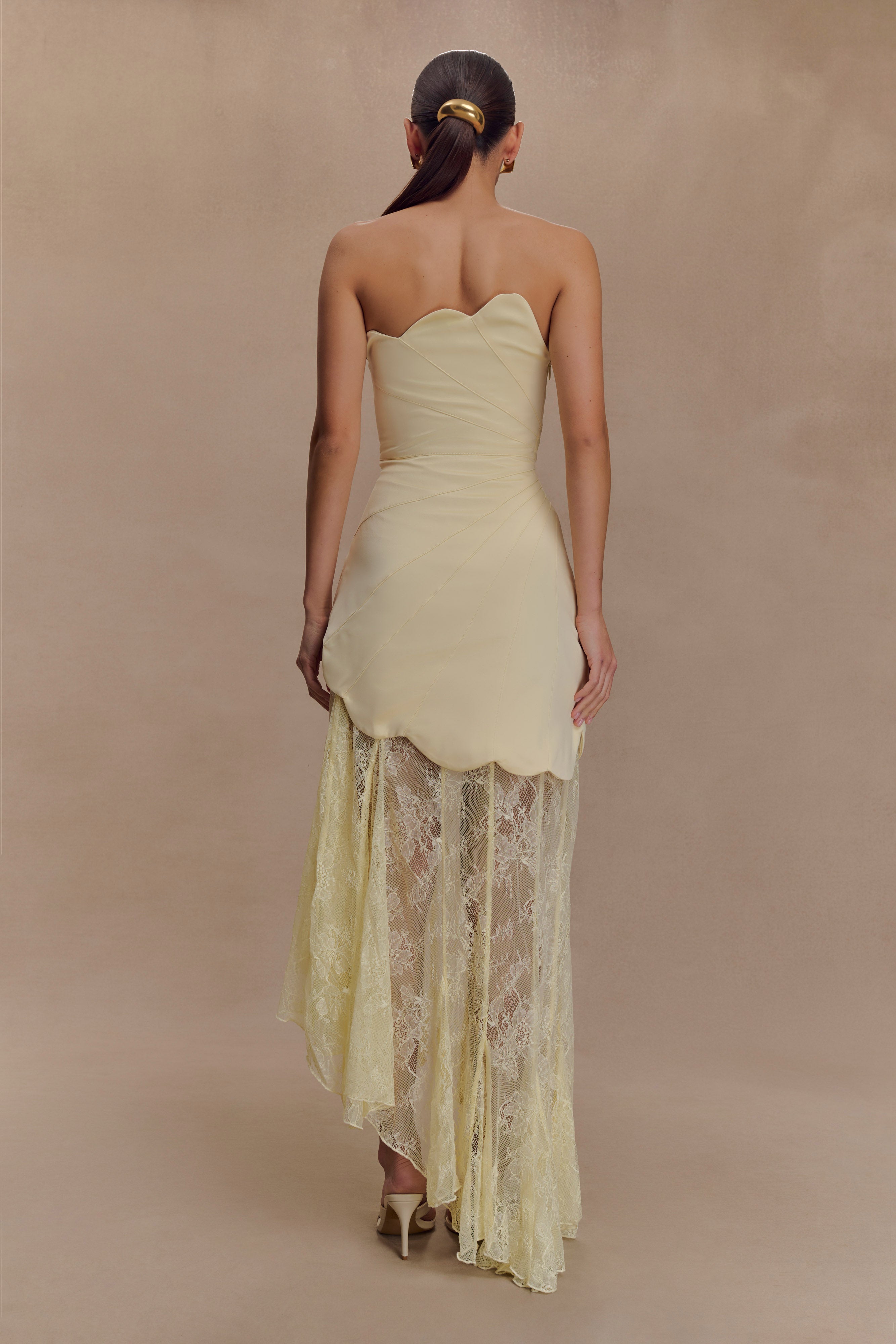 Alternative view of Aleena Satin And Lace Maxi Dress - Lemon