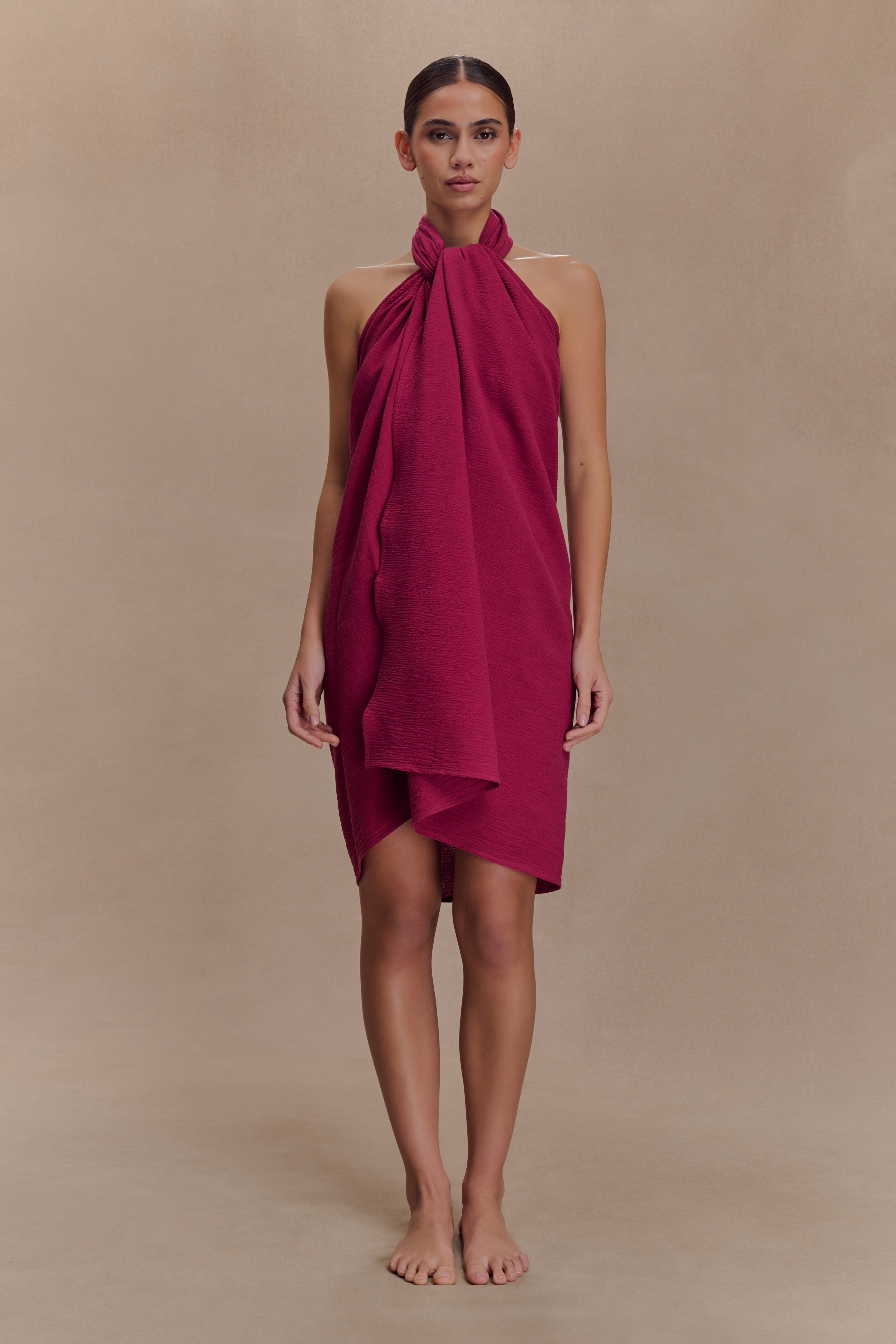 Evie Cotton Sarong - Wine - Image 4