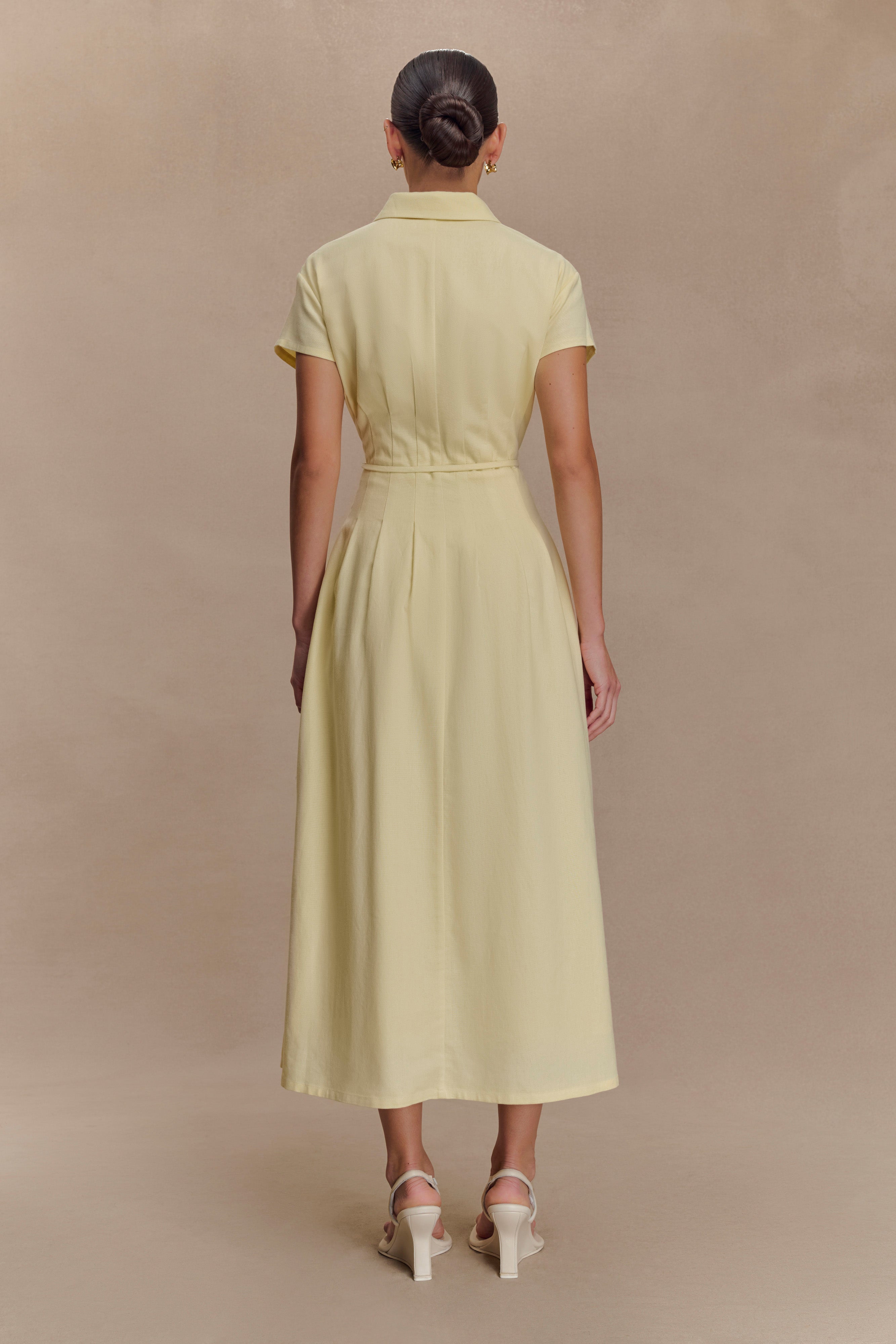 Alternative view of Aysha Buttoned Linen Midi Dress - Lemon