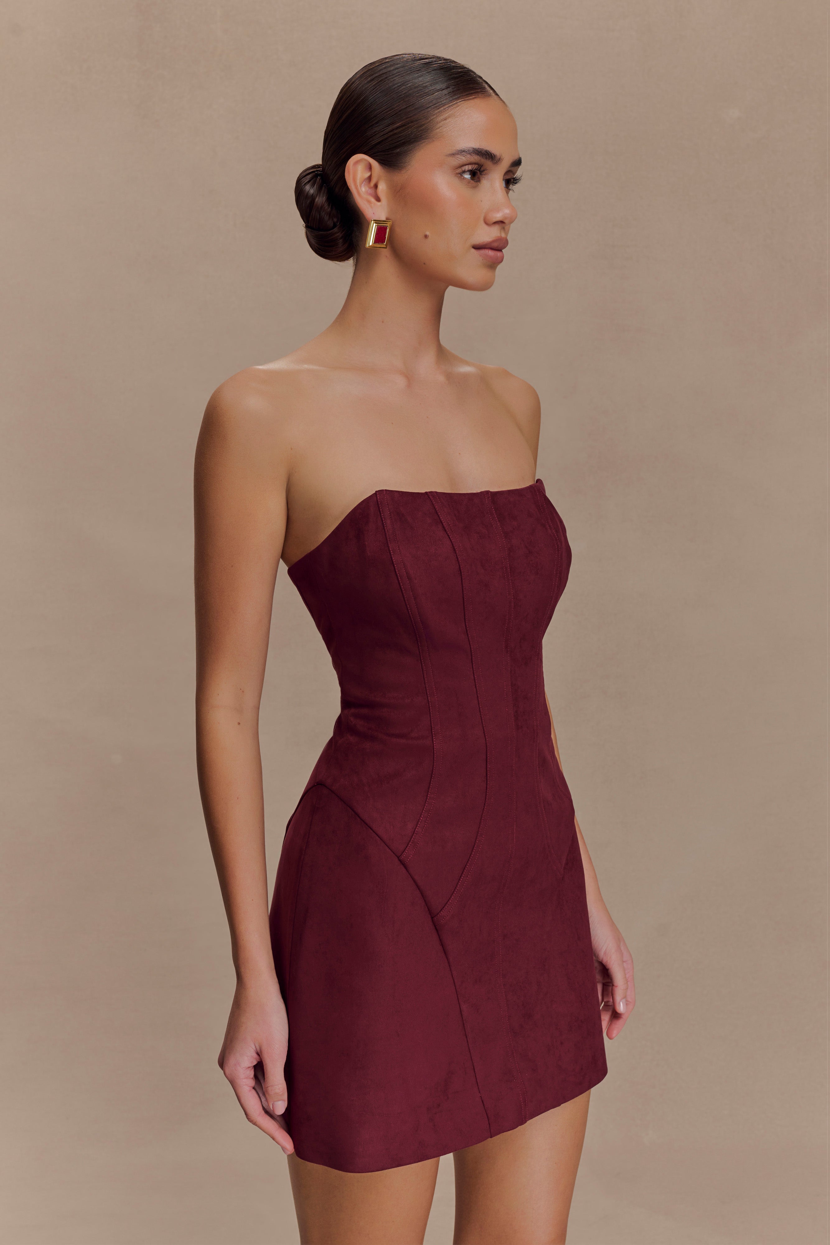 Andy Faux Suede Mini Dress - Wine - Image 5