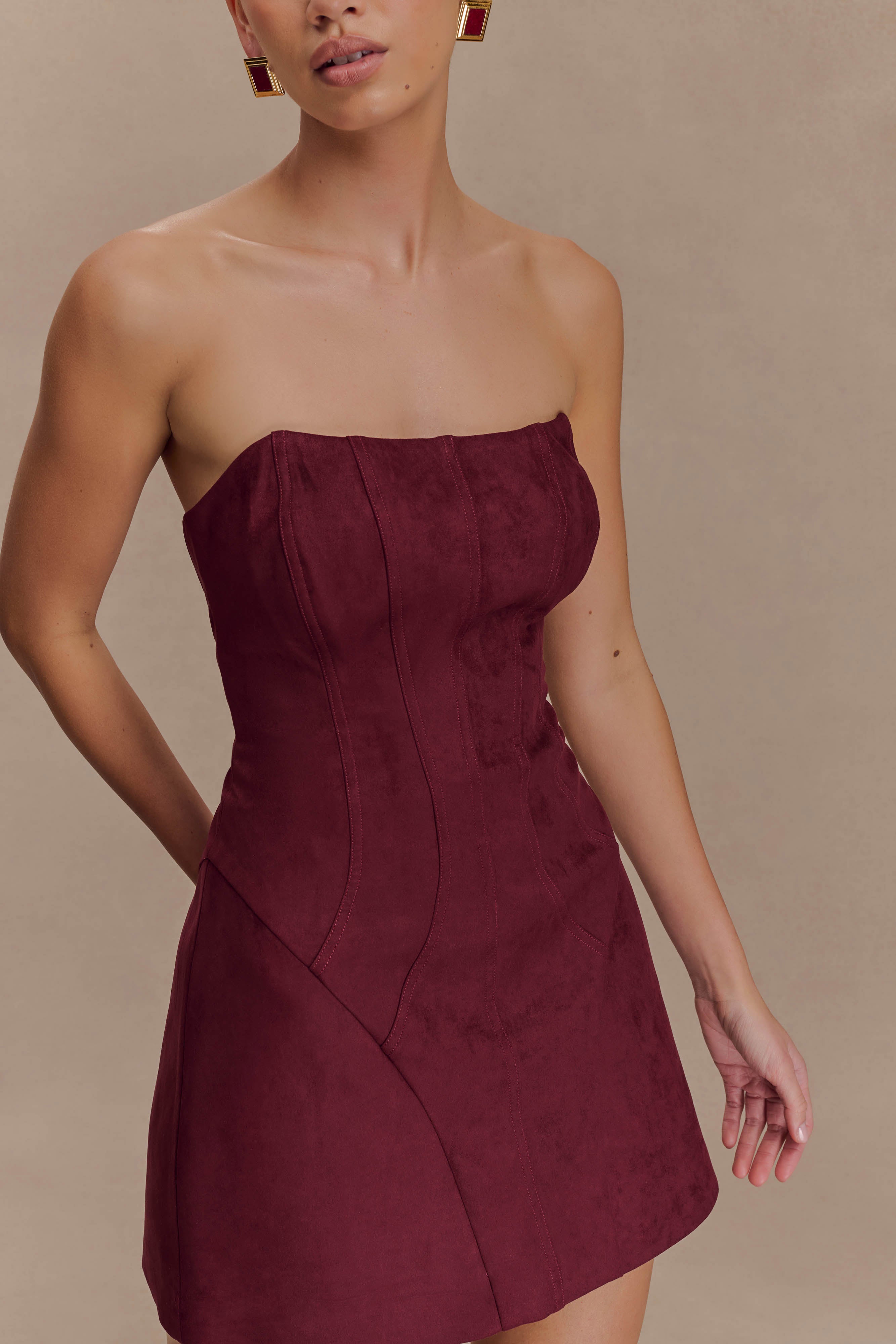 Andy Faux Suede Mini Dress - Wine - Image 4
