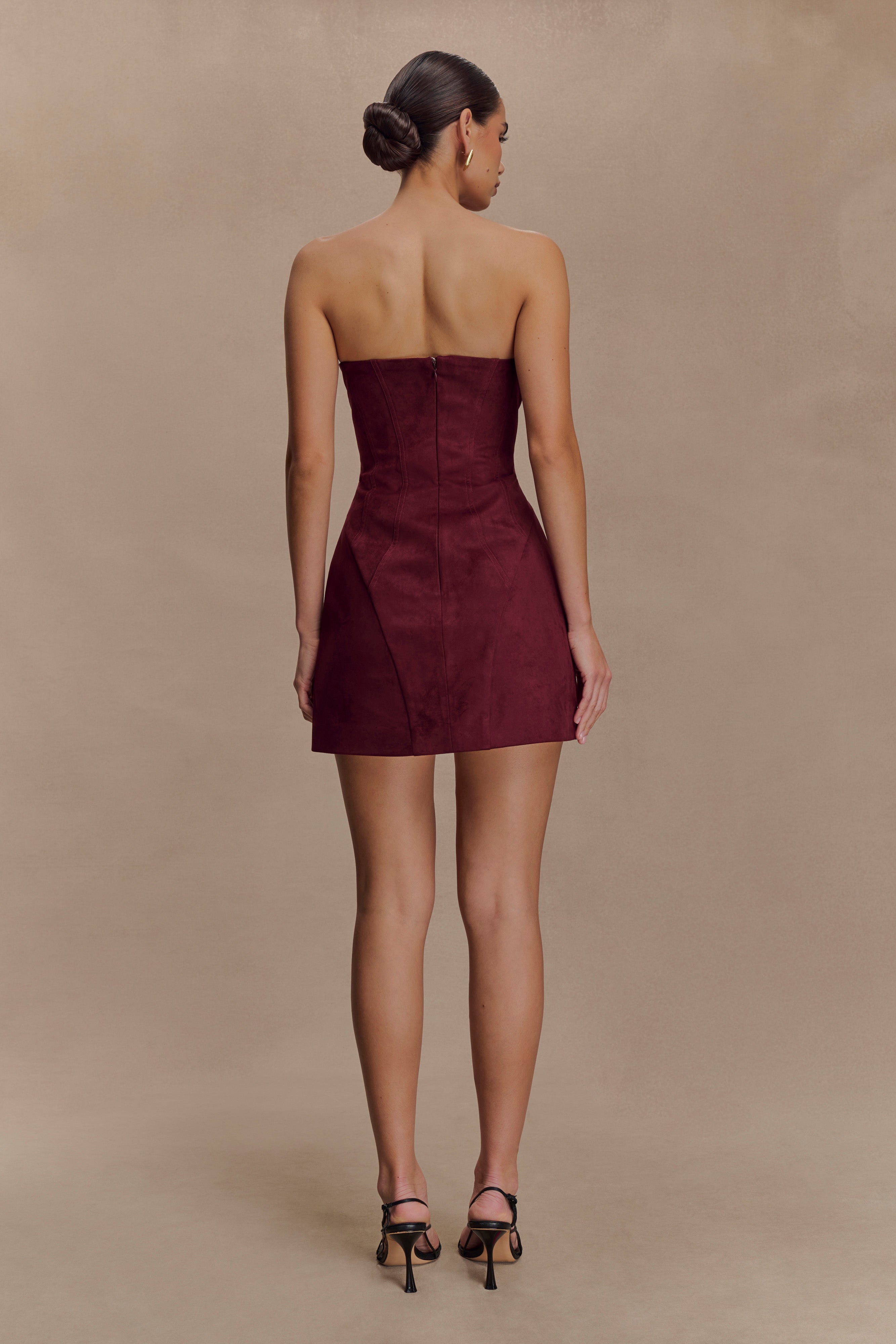 Andy Faux Suede Mini Dress - Wine - Image 3