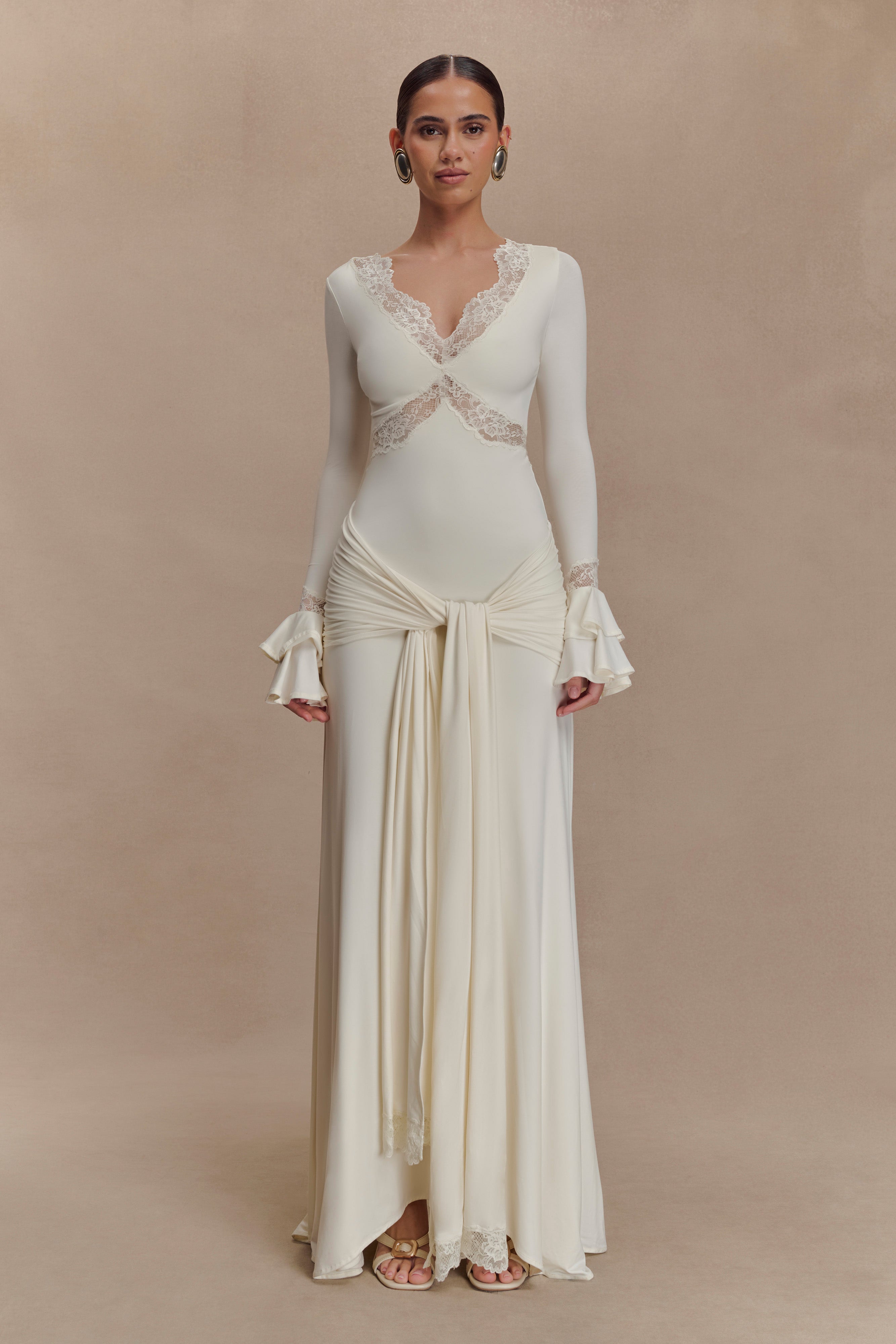 Electra Slinky Lace Maxi Dress - Ivory - Image 4