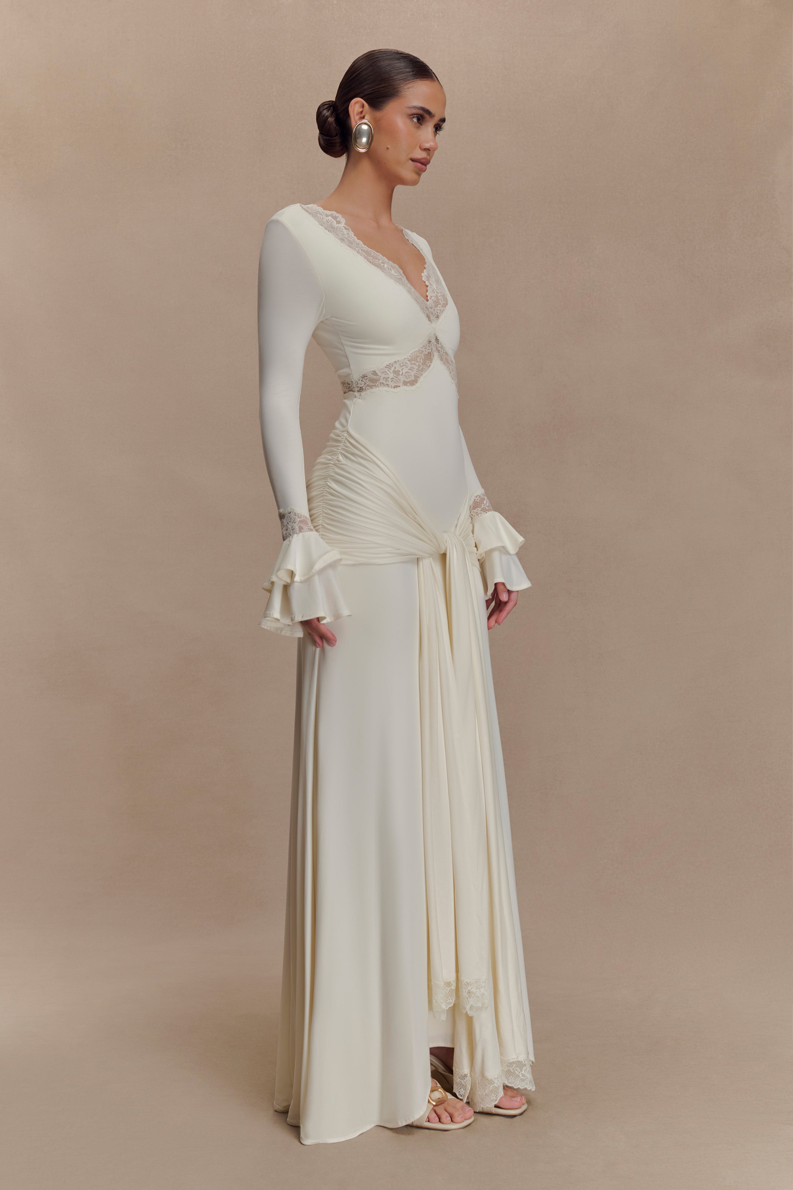 Electra Slinky Lace Maxi Dress - Ivory - Image 7
