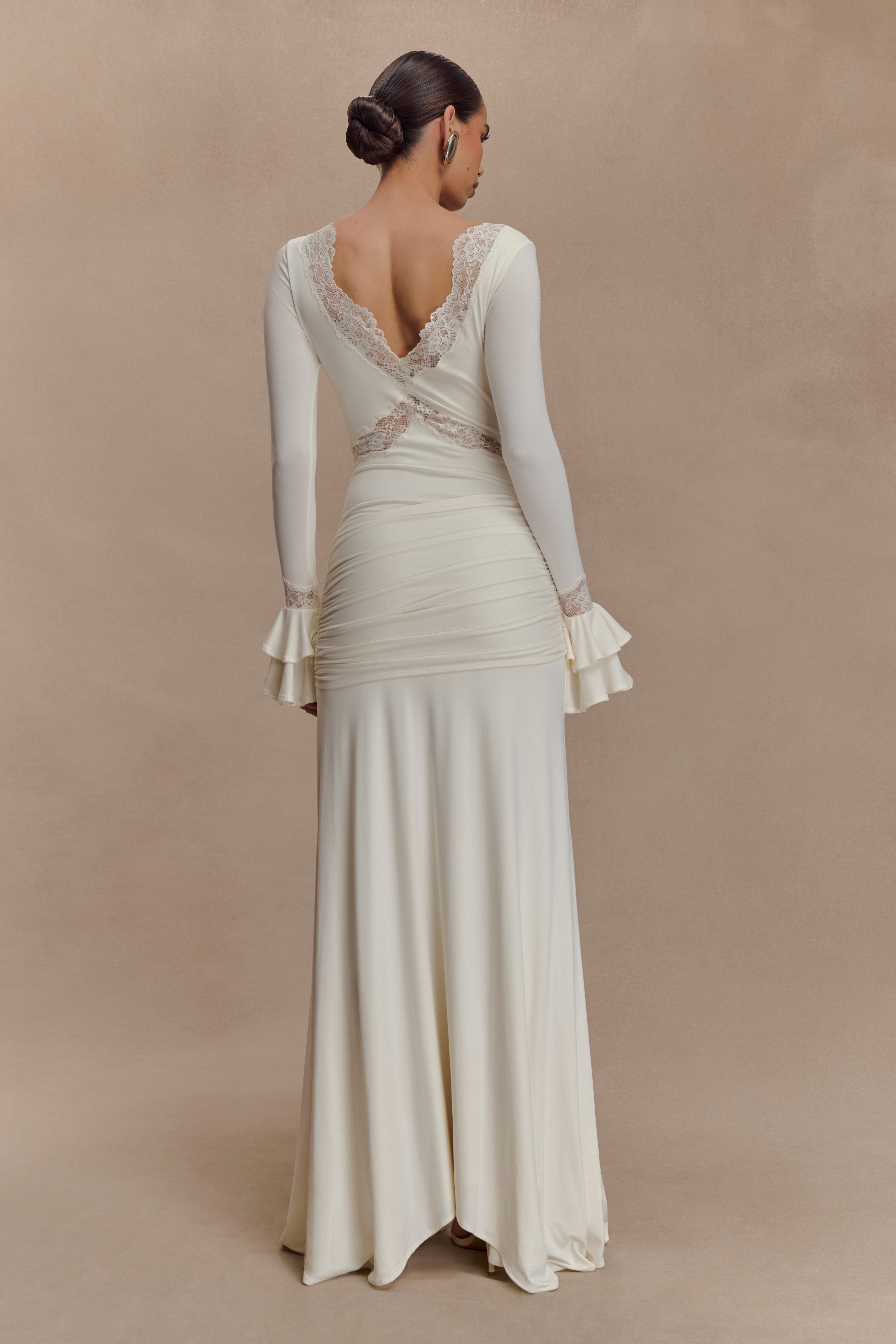 Electra Slinky Lace Maxi Dress - Ivory - Image 5