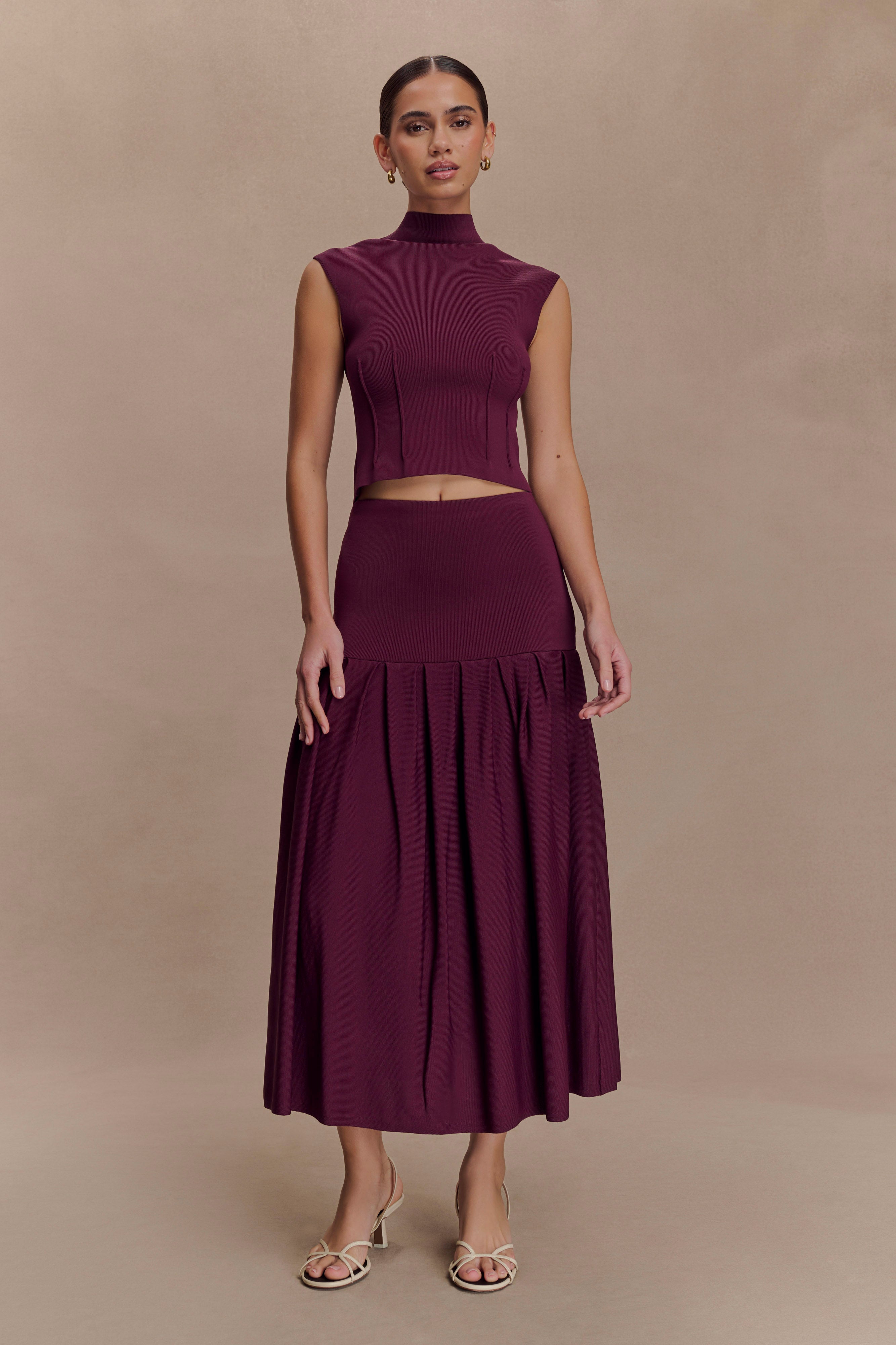 Romaine High Neck Bandage Knit Top - Wine - Image 6